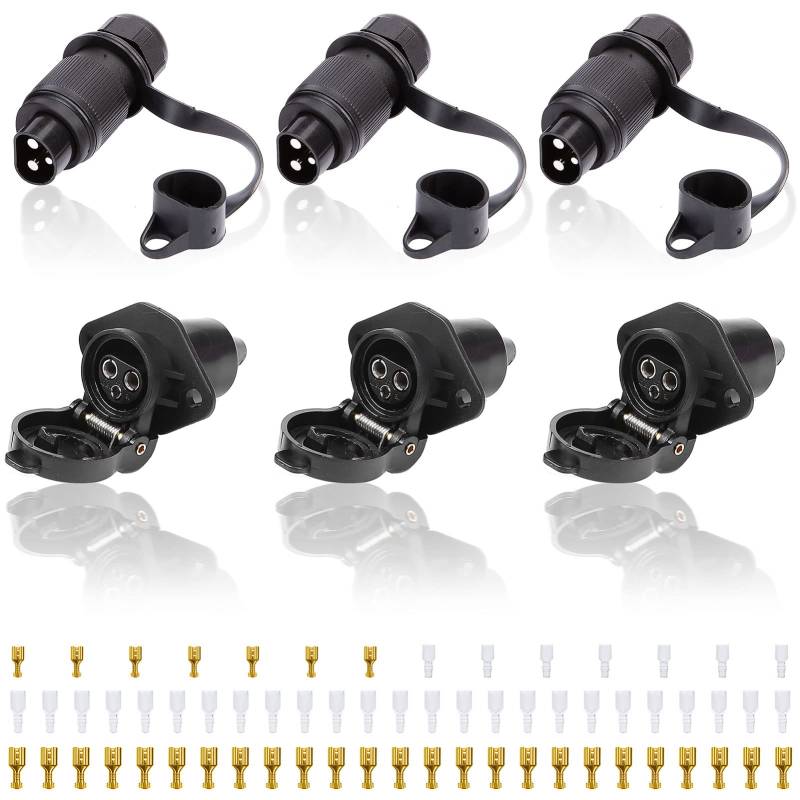 SPARKMOTO 3 Stück x 3 Polig Traktor Stecker Steckdose 12V 24V, nach DIN 9680,Wasserdicht Stecker Steckdose 3 Polig Für Traktor PKW RV LKW KFZ Anhänger Landmaschinen 3 Polig Stecker Steckdose(3 Stück) von SPARKMOTO