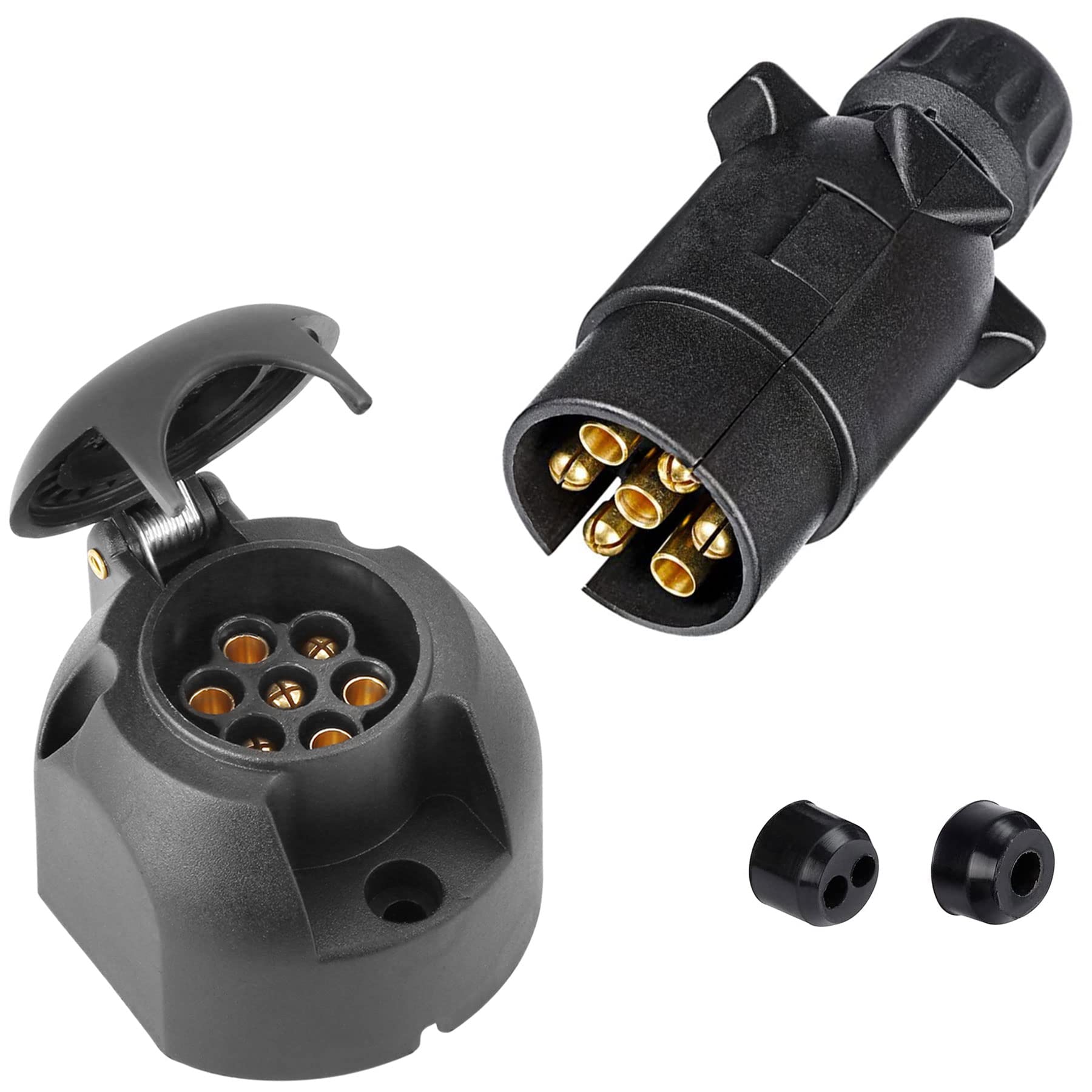 SPARKMOTO 7 Polig Anhänger Stecker Anhänger Steckdose Set,12V Wasserdicht 7-pol Anhänger Stecker Steckdose für Anhänger Wohnwagen KRZ RV,mit Zugentlastung,AHK Adapter Stecker Steckdose(Schraubenende) von SPARKMOTO