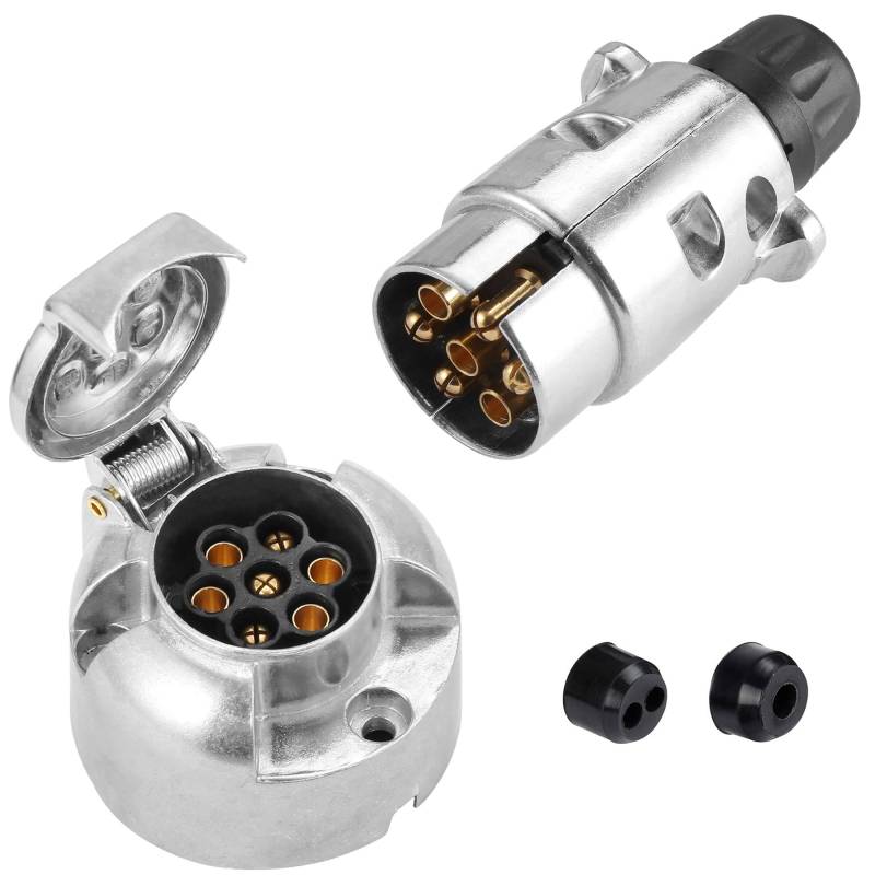 SPARKMOTO Anhänger Metall Stecker 7 Polig Steckdose 7 Polig Set,12V Wasserdicht Aluminiumgehäuse 7 Polige Anhänger Stecker Steckdose Für Anhänger Wohnmobil Wohnwagen AHK Adapter Stecker Steckdose von SPARKMOTO