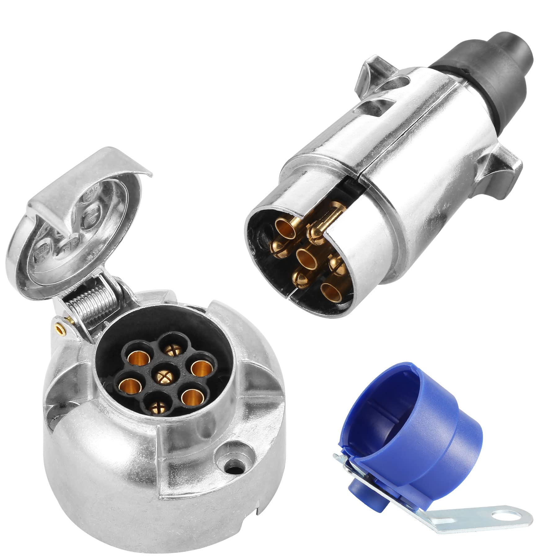 SPARKMOTO Anhänger Metall Stecker Steckdose 7 Polig,nach ISO1724,12V Wasserdicht 7Poliger Aluminiumgehäuse Anhänger Stecker Steckdose mit Steckerhalter,7 Pin Hänger Stecker Steckdose für Anhänger RV SPARKMOTO Anhänger Metall Stecker Steckdose 7 Polig,nach ISO1724,12V Wasserdicht 7Poliger Aluminiumgehäuse Anhänger Stecker Steckdose mit Steckerhalter,7 Pin Hänger Stecker Steckdose für Anhänger RV von SPARKMOTO