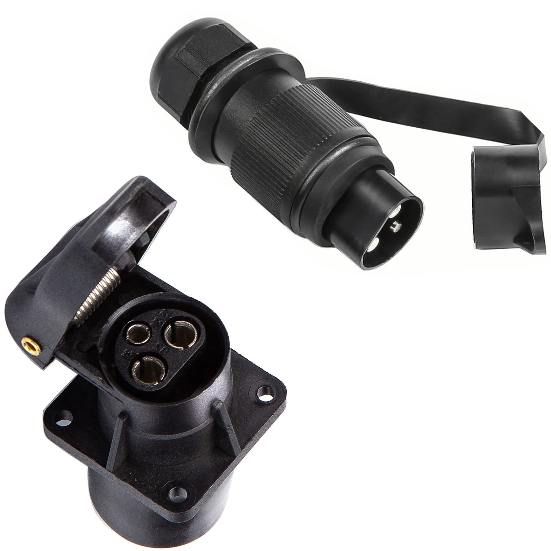 SPARKMOTO Anhänger Stecker 3 polig Anhänger Steckdose 3 polig,Din 9680 12V Traktor 3 poliger Stecker und 3 polige Traktor Steckdose Wasserdicht Design,Für Anhänger Landmaschinen PKW(4 Mount Punkte A) von SPARKMOTO