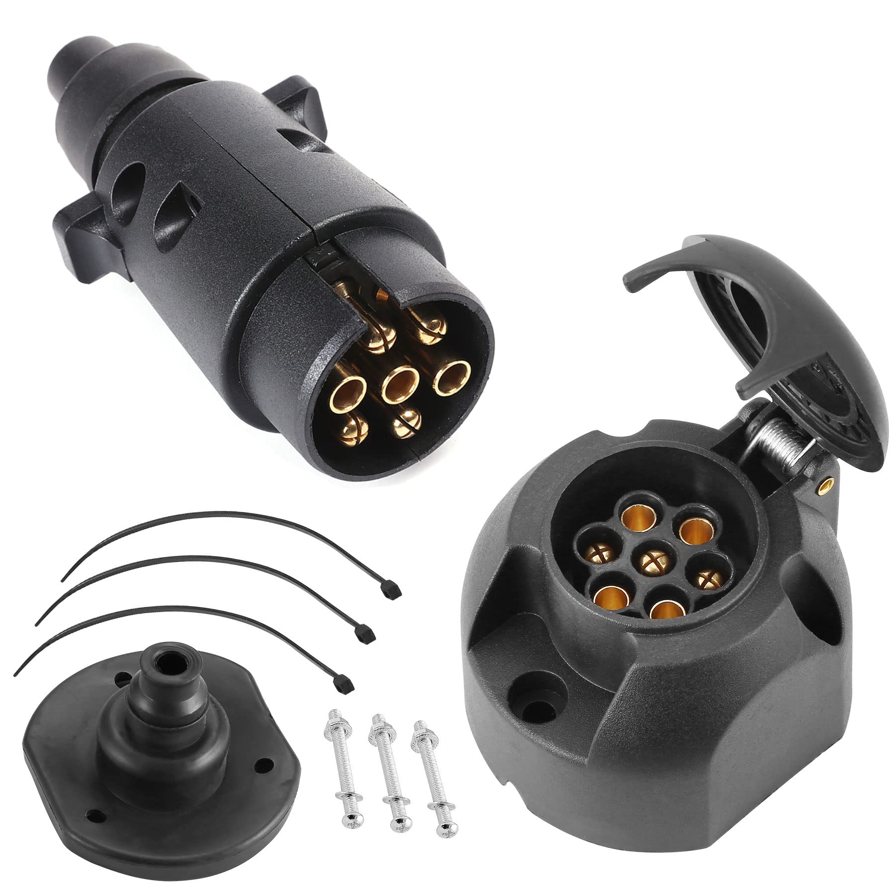 SPARKMOTO Anhänger Stecker 7 Polig Anhänger Steckdose 7 Polig Set mit Montagezubehör,12V Wasserdicht 7 Polige Anhänger Stecker Steckdose für Anhänger KRZ RV,AHK Adapter Stecker Steckdose(Gummistiefel) von SPARKMOTO