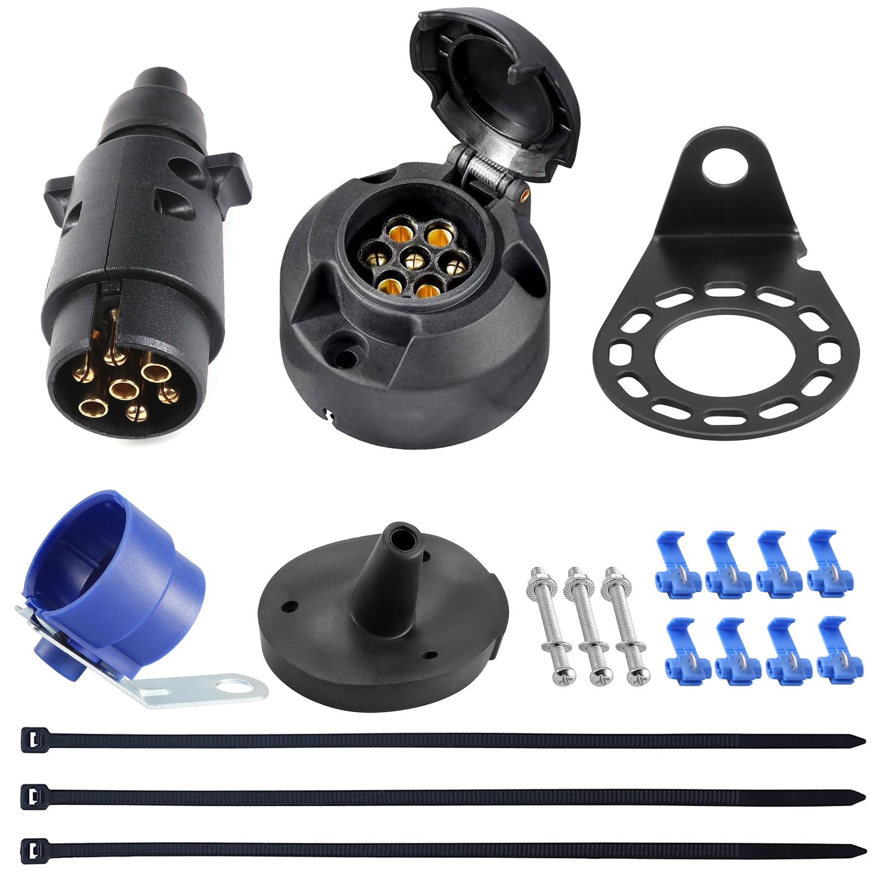 SPARKMOTO Anhänger Stecker Steckdose 7 Polig mit Kompletten Montagezubehör,inkl. Blau Anhängersteckerhalter Metall Steckdose Anbauplatte,Wasserdicht Anhänger 7 poliger Stecker Steckdose (Gummi Kappe) SPARKMOTO Anhänger Stecker Steckdose 7 Polig mit Kompletten Montagezubehör,inkl. Blau Anhängersteckerhalter Metall Steckdose Anbauplatte,Wasserdicht Anhänger 7 poliger Stecker Steckdose (Gummi Kappe) von SPARKMOTO