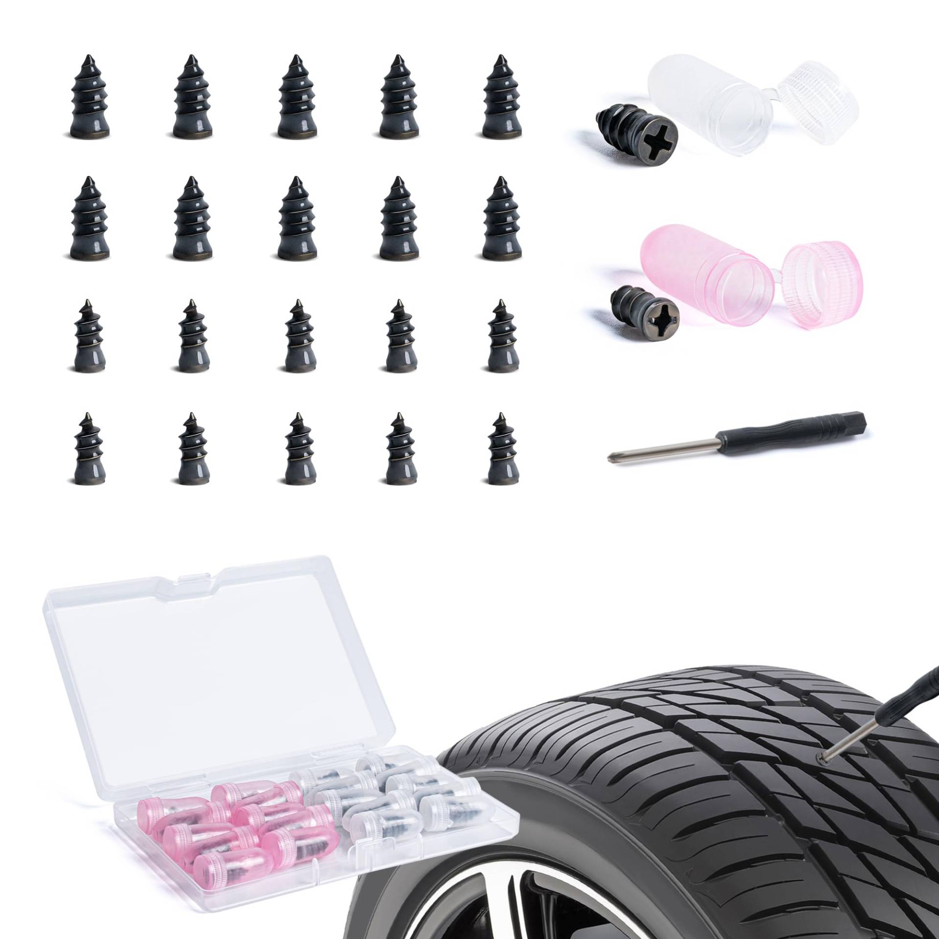 SPDYCESS 20 Stück Vakuum Reifen Reparatur Nagel, Gumminägel Reparaturset mit Schraubendreher, Schlauchlose Reifen Pannenset für Auto Motorrad Fahrrad (10S + 10L) von SPDYCESS