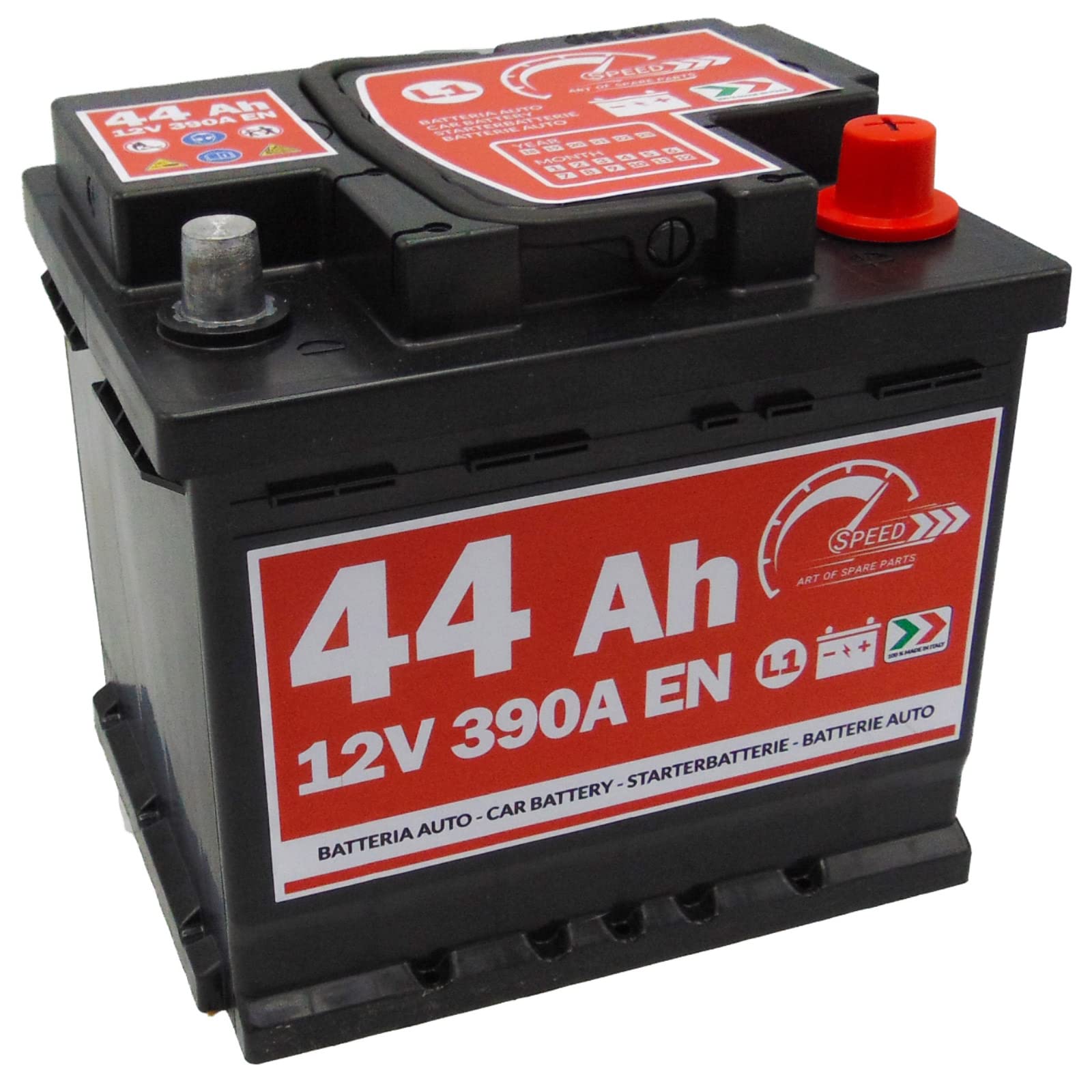 Autobatterie Speed von SMC Code L144 44 Ah 390 A Pluspol rechts 12 V von SPEED