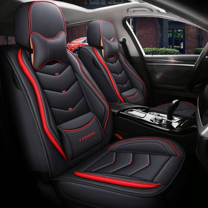 SPEESY Auto Leder Sitzbezüge für Mitsubishi Eclipse Cross 2018-2022，5-Sitze Allwetter wasserdichtes Schwarz und Rot von SPEESY