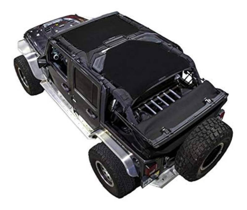 SPIDERWEBSHADE Kompatibel mit Jeep Wrangler 2 Stück – Front- und Heck-Sonnenschutz aus Netzstoff, UV-Schutz, Zubehör, USA hergestellt für Ihren JKU 4-Türer (2007–2018) in Schwarz. von SPIDERWEBSHADE