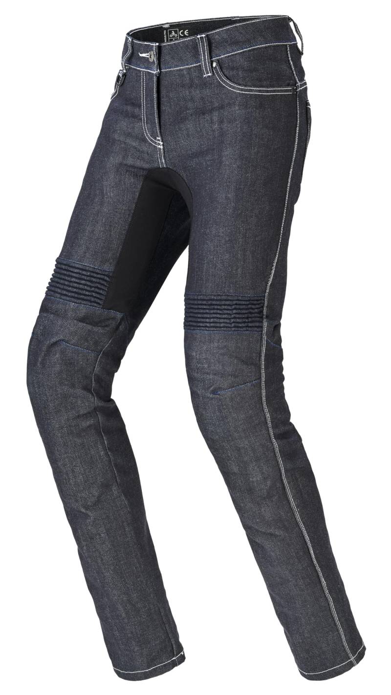 SPIDI, Motorradjeans FURIOUS PRO LADY, Farbe: Schwarz und Blau, Größe: 34, Damen-Motorradhose mit Protektoren, Abriebfest und Perforationsresistent, Knieschutz, Slim Fit Modell von SPIDI