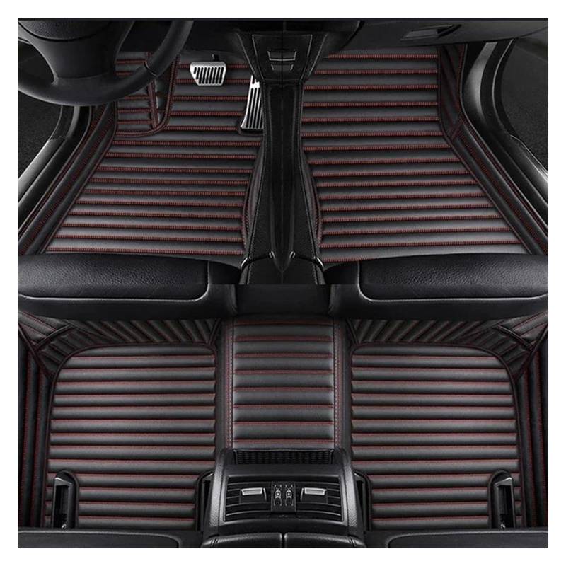 Autoteppich Benutzerdefinierte Streifen Leder 5D Auto Fußmatten Für 7 Serie Für G70 2023 2024 Innen Zubehör Autofußmatten(Black and red 5 Seats) von SPLACK