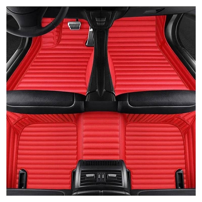 Autoteppich Benutzerdefinierte Streifen Leder 5D Auto Fußmatten Für Vw Für Tiguan 2017-2023 Innen Zubehör Teppich Autofußmatten(Red 5 Seats) von SPLACK