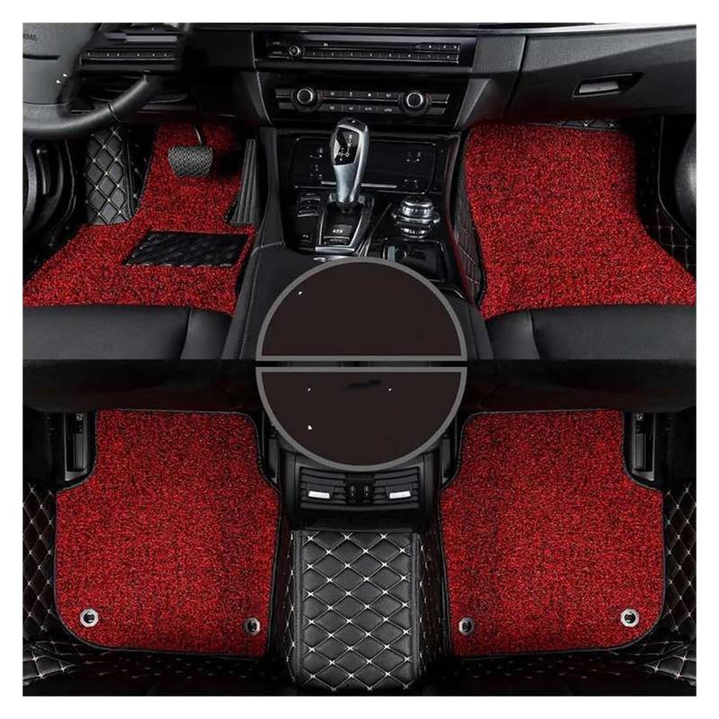 Autoteppich Vollumschließende Individuelle Leder-Autofußmatten Für Citroen Für DS7 2017-2024 Autoinnenausstattung Autofußmatten(Double Layer red) von SPLACK
