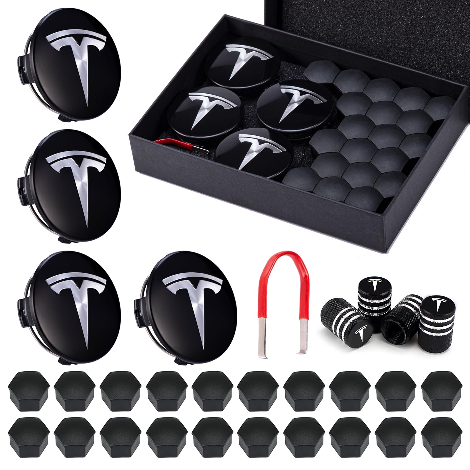 SPORWAY Radkappen-Set für Tesla: Radkappen-Kit Center für Tesla Model 3 Zubehör, Radmuttern Mutter-Abdeckung mit Tesla-Logo für Model Y Model 3 Model X Model S von SPORWAY