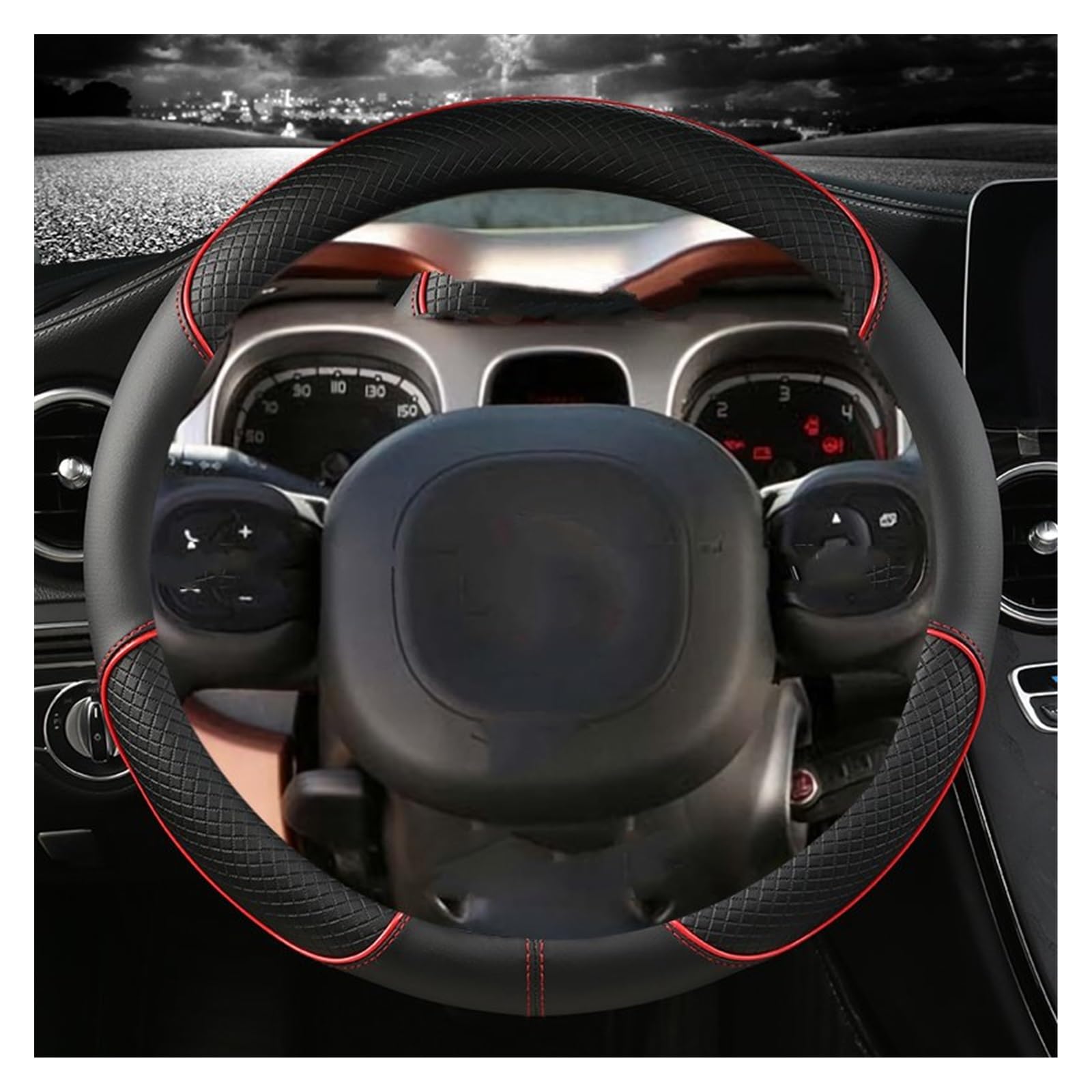 Lenkrad Abdeckung Auto Zubehör Auto Lenkrad Abdeckung Mikrofaser Leder Für FIAT Für Panda 2013 2015 2017 2019 2020 2021 2022 Lenkradhüllen (Farbe : RED O Shape) von SPREKS