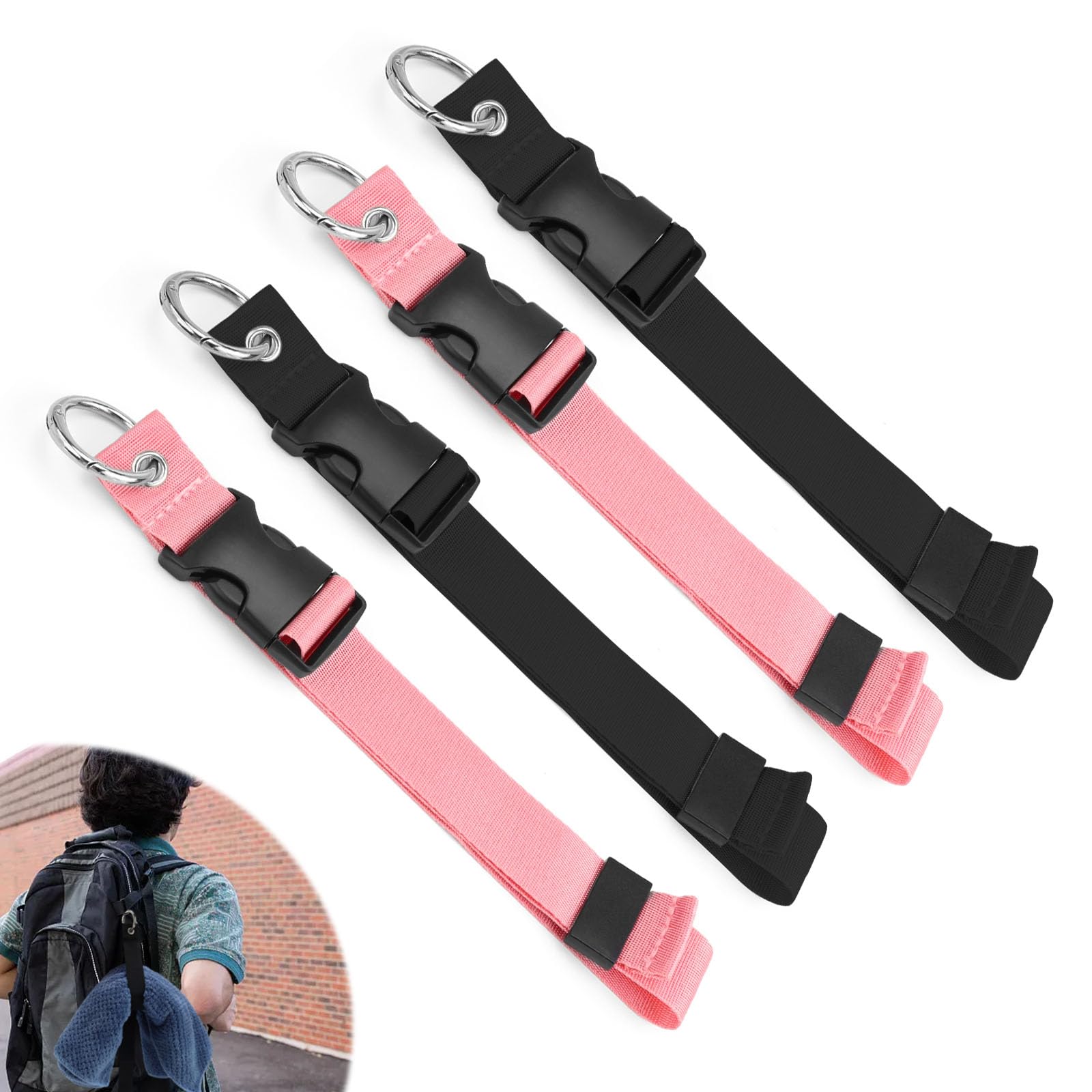 SPRHR 4 Stück Gepäckgurte Jackengreifer, 2 Farben Nylonmaterial Gepäckgurte Koffergürtel, Verstellbarer Kofferband mit Karabiner Rund, Bungees Luggage Strap für Outdoor-Reisen von SPRHR