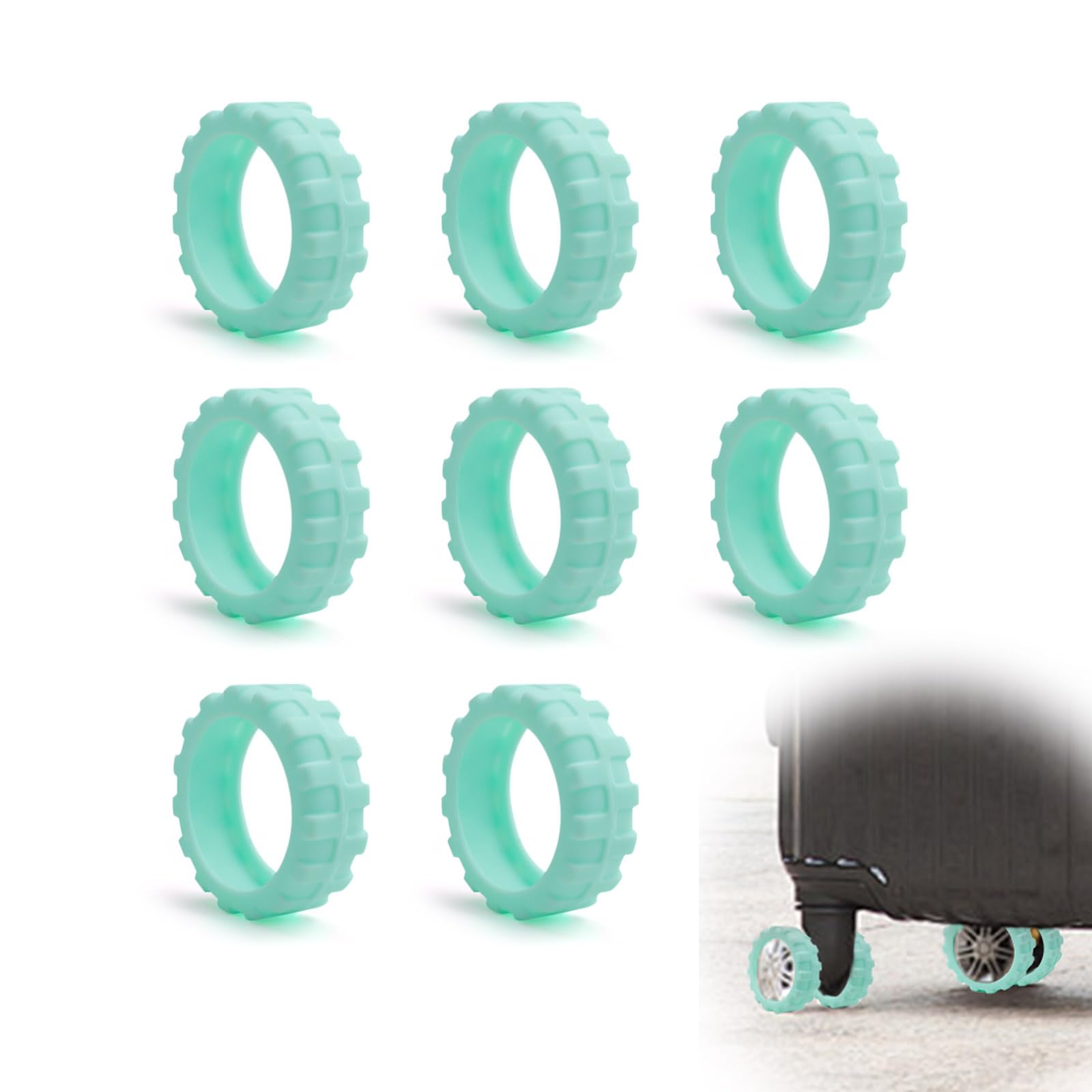 SPRHR 8 Stück Gepäckradschutz aus Silikon, Rutschfeste und Geräuschmindernde Luggage Wheel Cover mit 43 mm Durchmesser, Elastische Koffer Radabdeckungen zum Schutz von Gepäckrädern (Minzgrün) von SPRHR