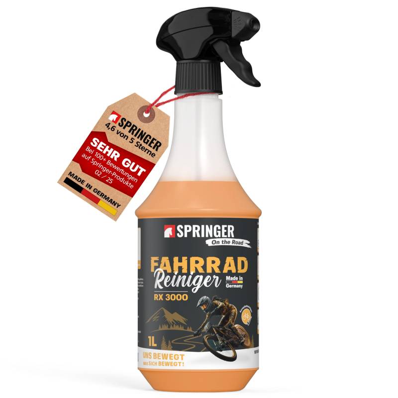 SPRINGER RX3000 - - Fahrradreiniger 1L - - Made in Germany - - Säurefreies Fahrrad-Reinigungsmittel - - Komplett-Spray mit gut haftender Gel Formel - - Fahrradpflege für alle Räder von SPRINGER