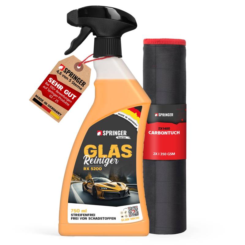 SPRINGER RX5200 - - Auto Glasreiniger 750 ml + Tuch - - Made in Germany - - Profi KFZ Scheibenreiniger hochdosiert - - 100% streifenfreier Fensterreiniger - - Wirksamer Reiniger für Auto-Scheiben von SPRINGER