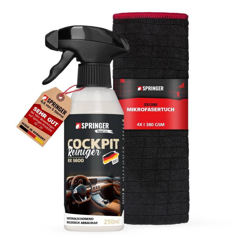 SPRINGER RX5600 - - Cockpit-Reiniger 250 ml + Tuch - - Made in Germany - - Versiegelt & schützt - - Innenraumreiniger antistatisch & staubabweisend - - Auto Kunststoff-Reiniger schadstofffrei von SPRINGER