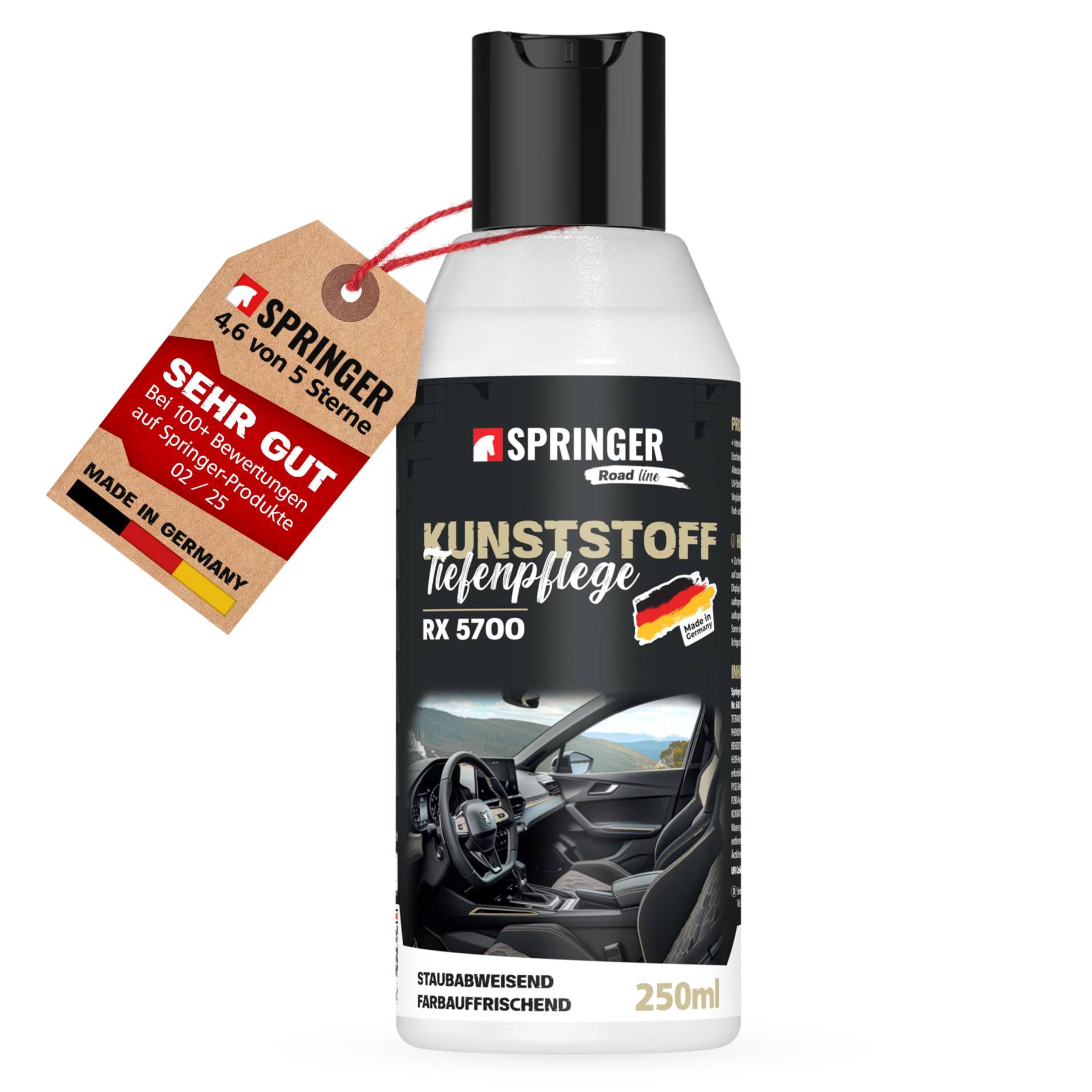 SPRINGER RX5700 - - Kunststoff-Tiefenpflege 250 ml - - Made in Germany - - Cockpit-Pflege Intensive Farbauffrischung - - Schutz vor Versprödung & Abnutzung - - Auto Kunststoffreiniger SPRINGER RX5700 - - Kunststoff-Tiefenpflege 250 ml - - Made in Germany - - Cockpit-Pflege Intensive Farbauffrischung - - Schutz vor Versprödung & Abnutzung - - Auto Kunststoffreiniger von SPRINGER