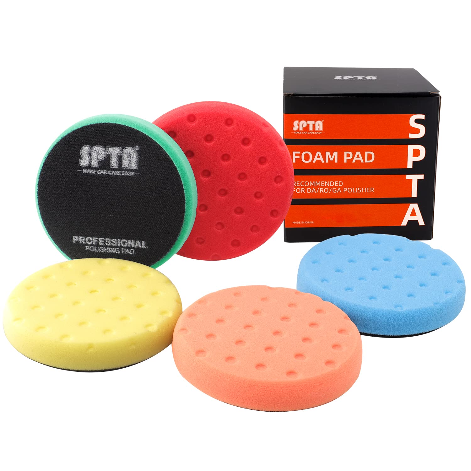 Polierschwamm, SPTA 5tlg 125mm Klett Waffle Polierpad Polierschwämme Polieraufsatz Wachs Schwämme Auto Polierpad Polieren Pad Schwamm Polierschaum Set für 125mm Exzenter Poliermaschine Schleifmaschine von SPTA