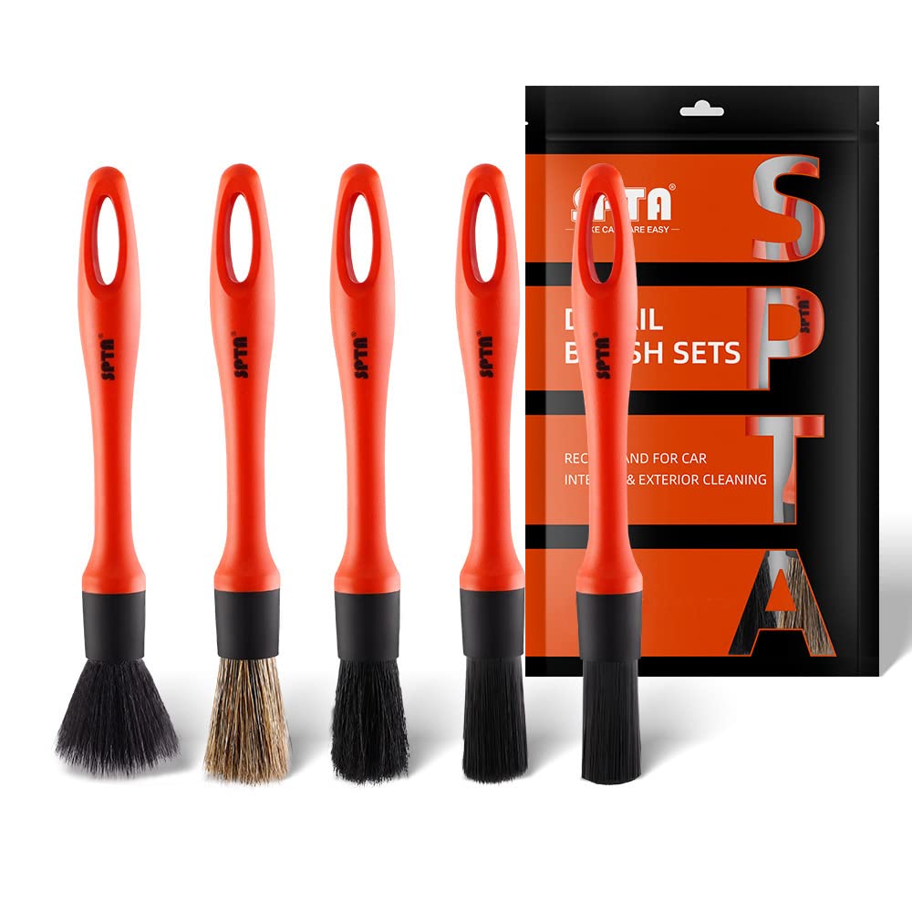 SPTA Detaillierungsbürsten-Set 5 Verschiedene Größen Premium-Naturhaar-Mischfaser-Kunststoffgriff Auto-Detailbürsten zum Reinigen von Rädern, Motor, Innenraum, Lüftungsschlitzen SPTA Detaillierungsbürsten-Set 5 Verschiedene Größen Premium-Naturhaar-Mischfaser-Kunststoffgriff Auto-Detailbürsten zum Reinigen von Rädern, Motor, Innenraum, Lüftungsschlitzen von SPTA