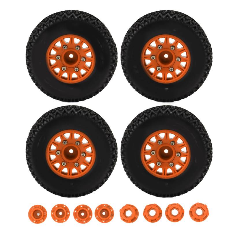 SPYMINNPOO RC Truck Reifen für 1/10 RC Short Course Truck, kompatibel mit ARRMA, SENTON, TRAXXAS, Slash, 12mm, 14mm, 17mm Hex, Metall, Orange von SPYMINNPOO