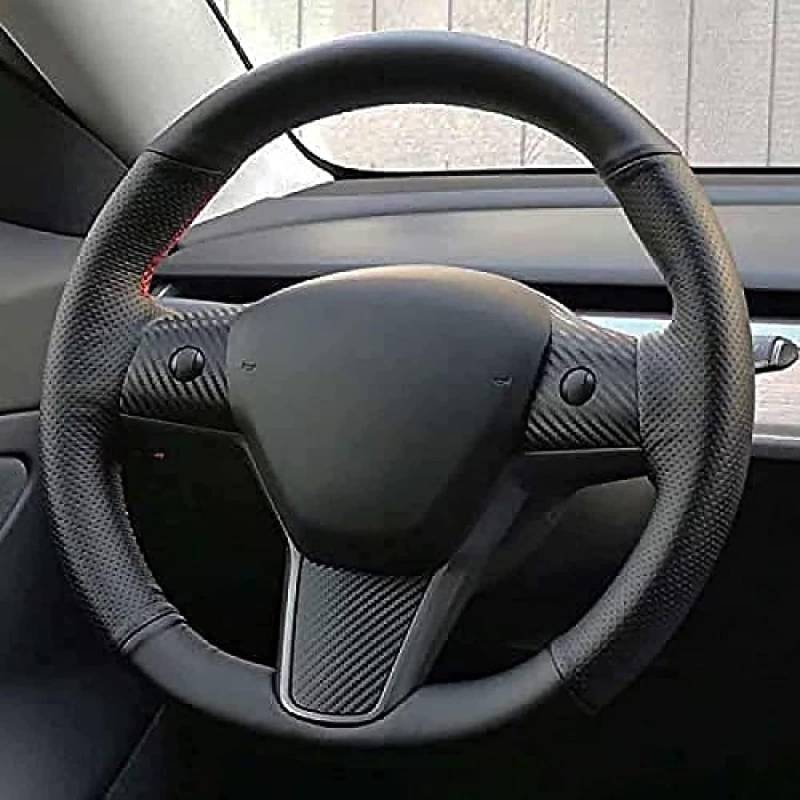 Auto Lenkradschutz Abdeckung für Tesla Model 3 2017 2018 2019, Rutschfester Langlebiger Lenkradschutz, Atmungsaktive Komfortabdeckung für Lenkräder,B/Whiteline von SQEYCCUH