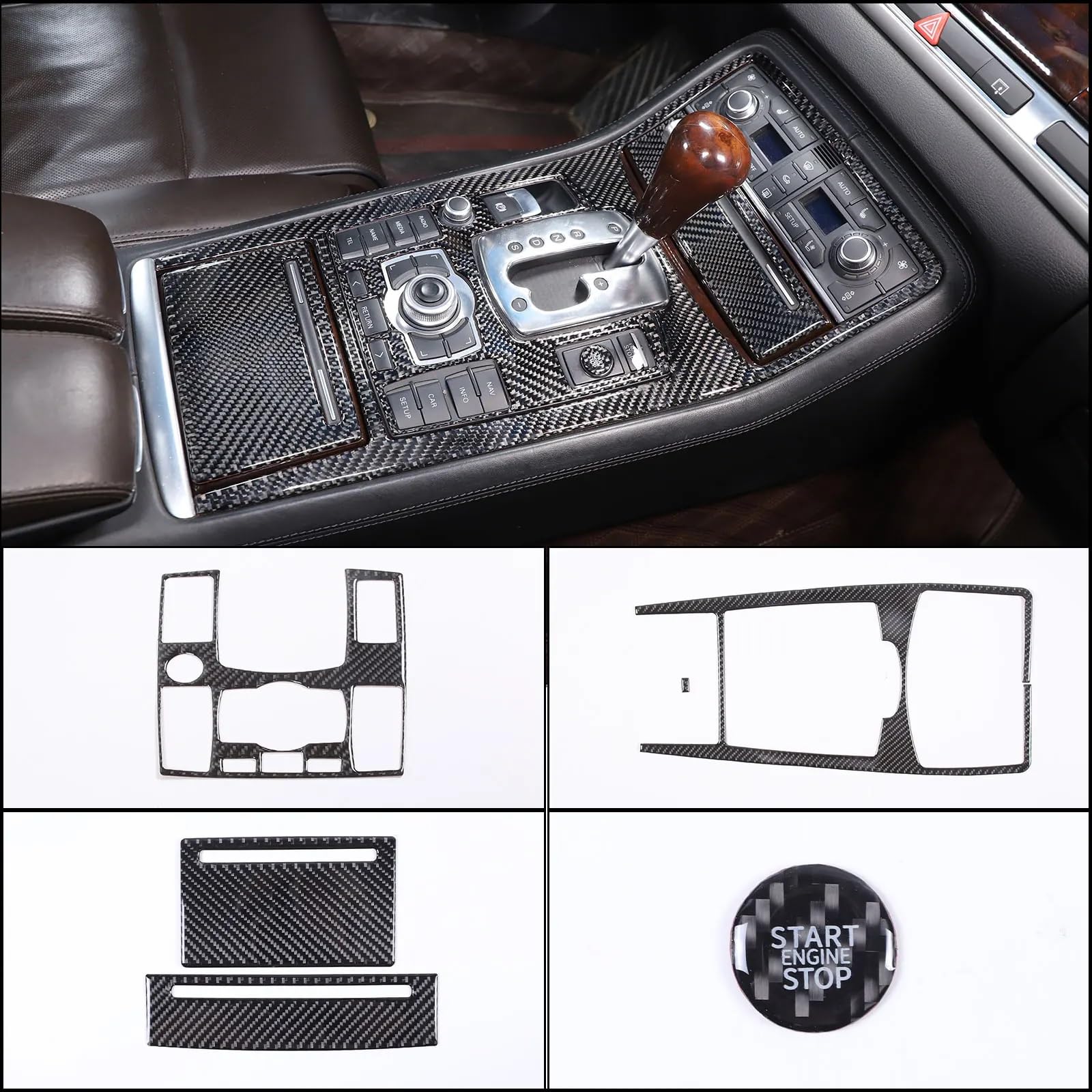 Lenkrad Abdeckung Aufkleber Für A8 D3 D4 2004-2012 Auto Zentrale Steuerung Getriebe Panel Dekorative Aufkleber Weiche Carbon Faser Innen Zubehör Fenster Schalter Trim Aufkleber(Style 2-5) von SQRHDF