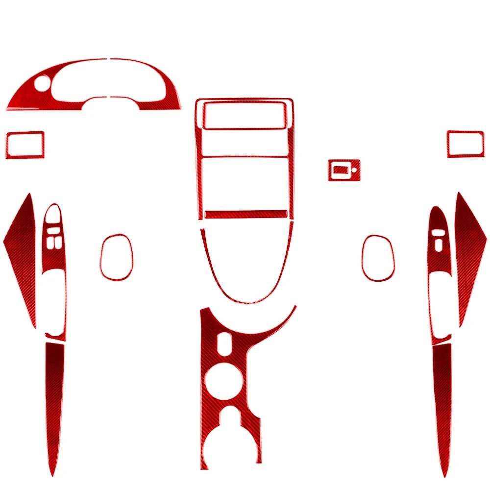 Lenkrad Abdeckung Aufkleber Für Ford Für Mustang 2001-2004 Carbon Fiber Air Outlet Getriebe Shift Panel Set Auto Innen Zubehör Aufkleber Fenster Schalter Trim Aufkleber(Full Set LHD red) von SQRHDF