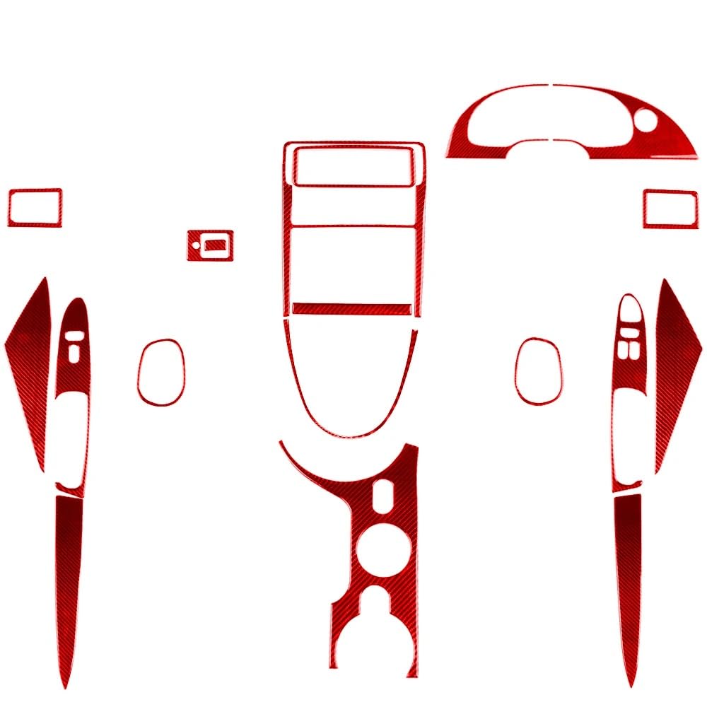Lenkrad Abdeckung Aufkleber Für Ford Für Mustang 2001-2004 Carbon Fiber Air Outlet Getriebe Shift Panel Set Auto Innen Zubehör Aufkleber Fenster Schalter Trim Aufkleber(Full Set RHD red) von SQRHDF