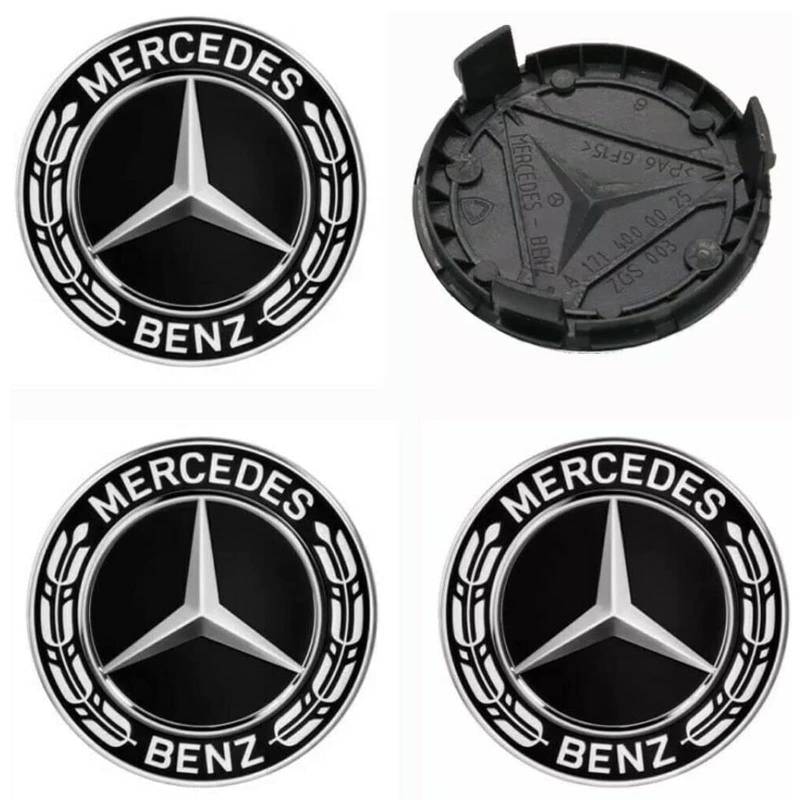 4 Stück Nabendeckel für Mercedes Benz 75mm - Radnabenkappen Felgendeckel Felgenkappen Nabenkappen ABS Wheel Caps Radnabenabdeckung, Schwarz von SQYJWD