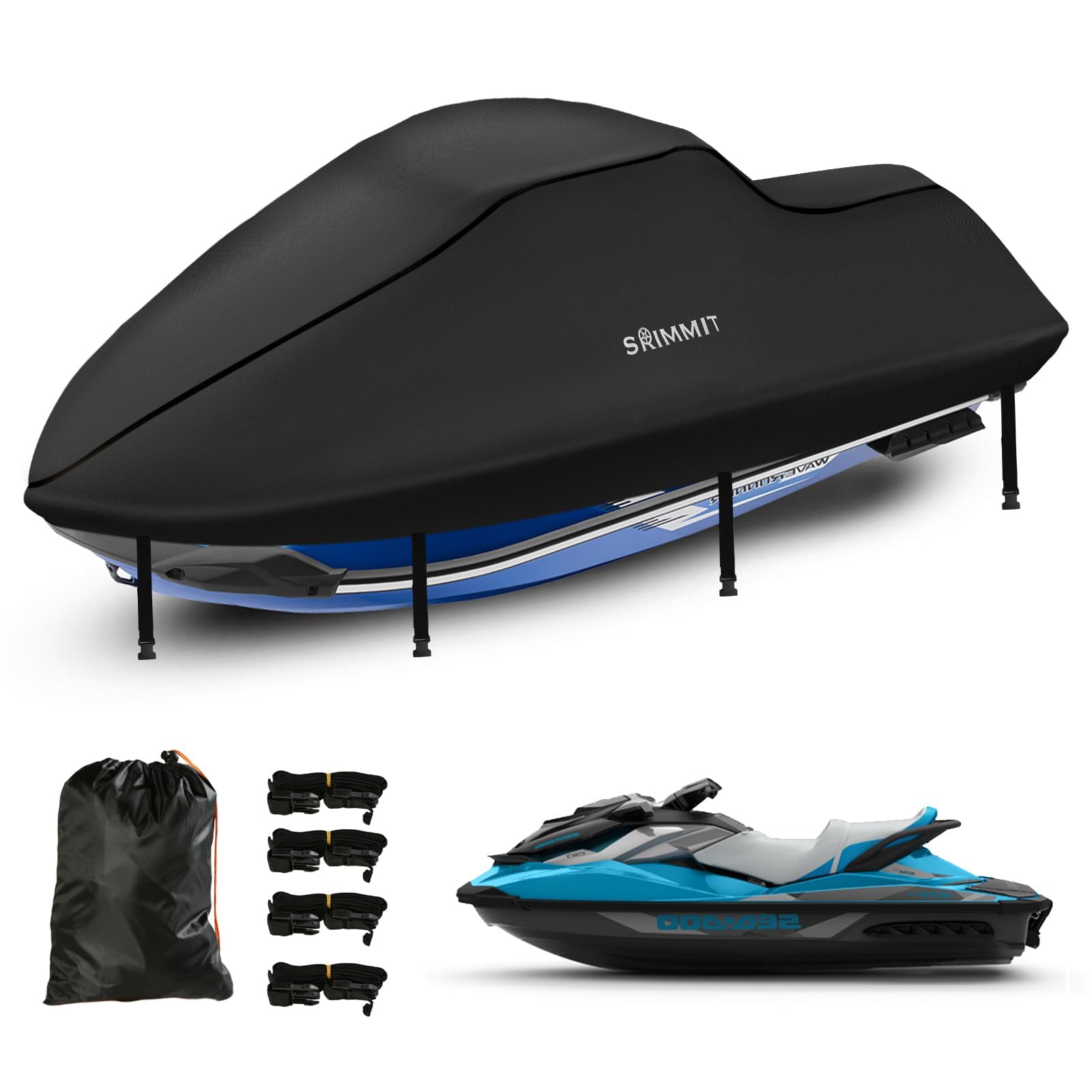 Bootsplane Wasserdicht,420D Oxford Gewebe Abdeckplanen für Jetski Boote,Bootspersenning Bootsabdeckung Persenning Schlauchboot Motorbootabdeckung,Outdoor UV, Hagelschutzplane Mit(schwarz) von SRIMMIT