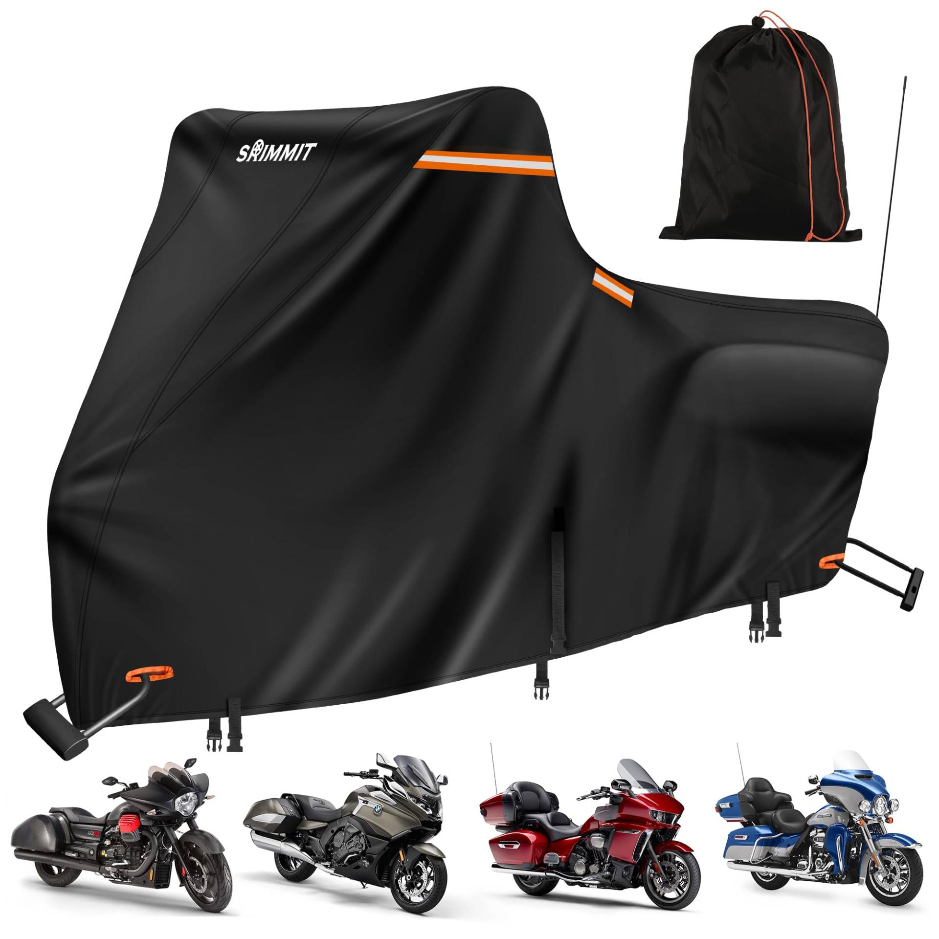 Motorrad Plane Abdeckung Wasserdicht, 420D Motorrad Abdeckplane Winterfest für Motorrad Touring Modelle, Outdoor UV, Regen und Staub Schutz Deluxe Edition (Side Box 274x111x142CM Schwarz) von SRIMMIT