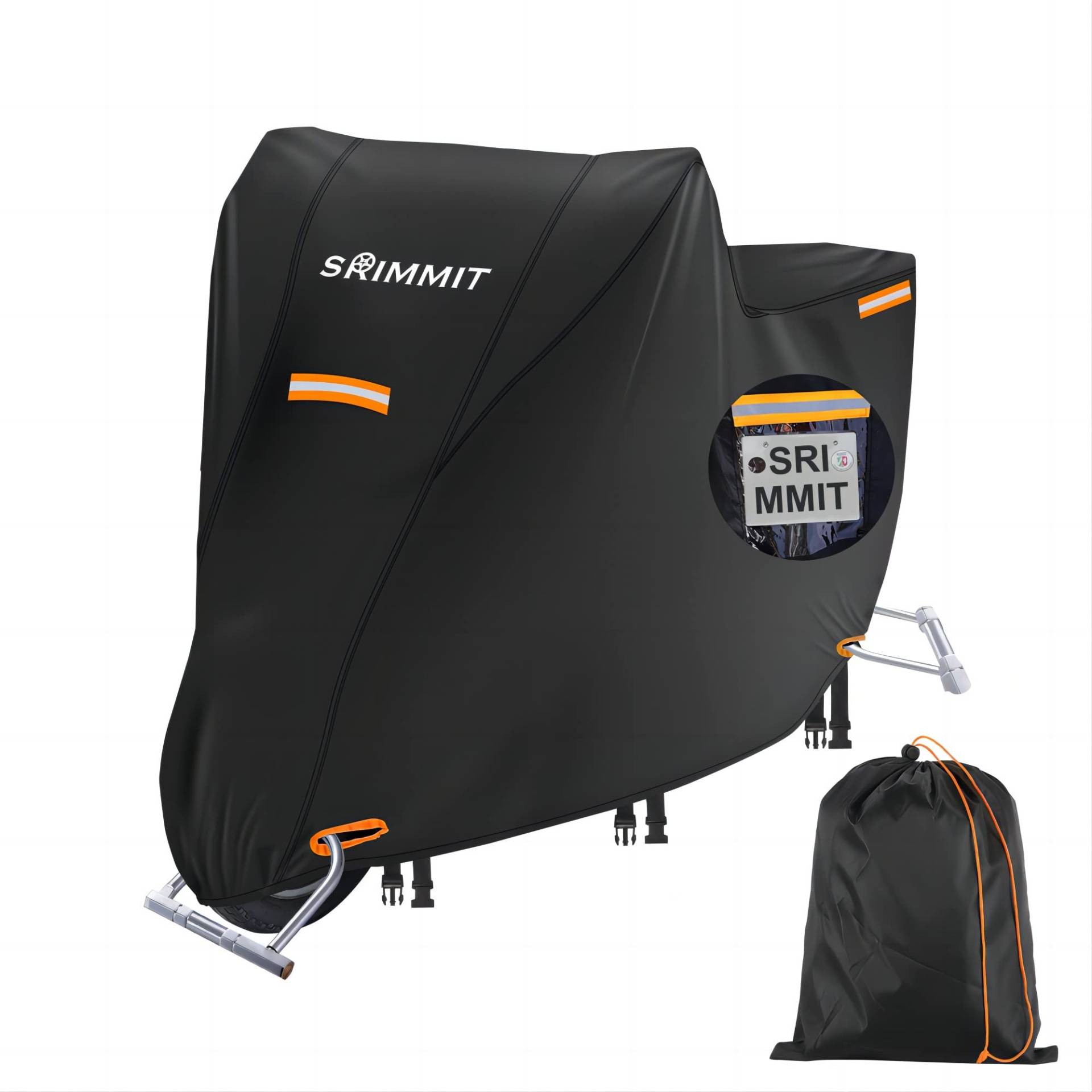 Motorradgarage Winterfest Wasserdichter,420D Oxford-Stoff mit Kennzeichenfenster,4 Reflektorstreifen,Motorrad Abdeckplane Indoor(XXL 225x95x125 cm) von SRIMMIT