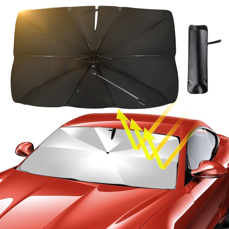 Sonnenschutz Auto Schirm,136.5 X 76cm Sonnenschirm Auto frontscheibe,Auto windschutzscheibe Sonnenschirm,Faltbarer Auto Sonnenschutz frontscheibe innen,UV-Schutz,Wärmeisolierung,Passt Meisten Autos von SRJEQC