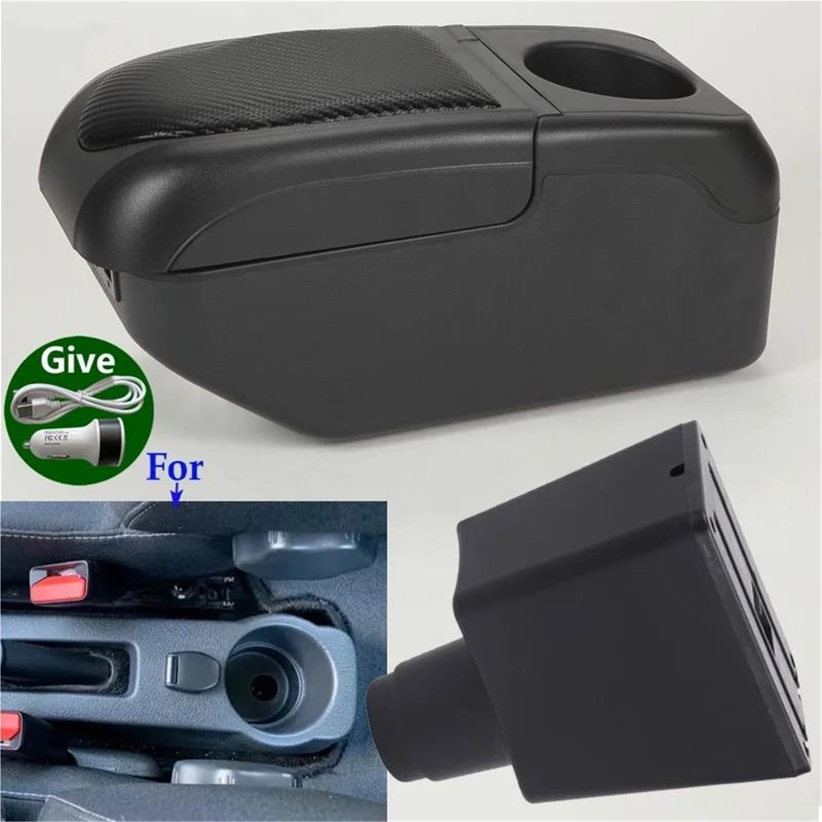 Auto Mittelkonsole Armlehne Für Dacia Für Logan 2 Für Dokker Für Sandero 2 Auto Armlehne Box Innen Zubehör Lagerung Box Mittelarmkonsole(Schwarz) von SRQORT
