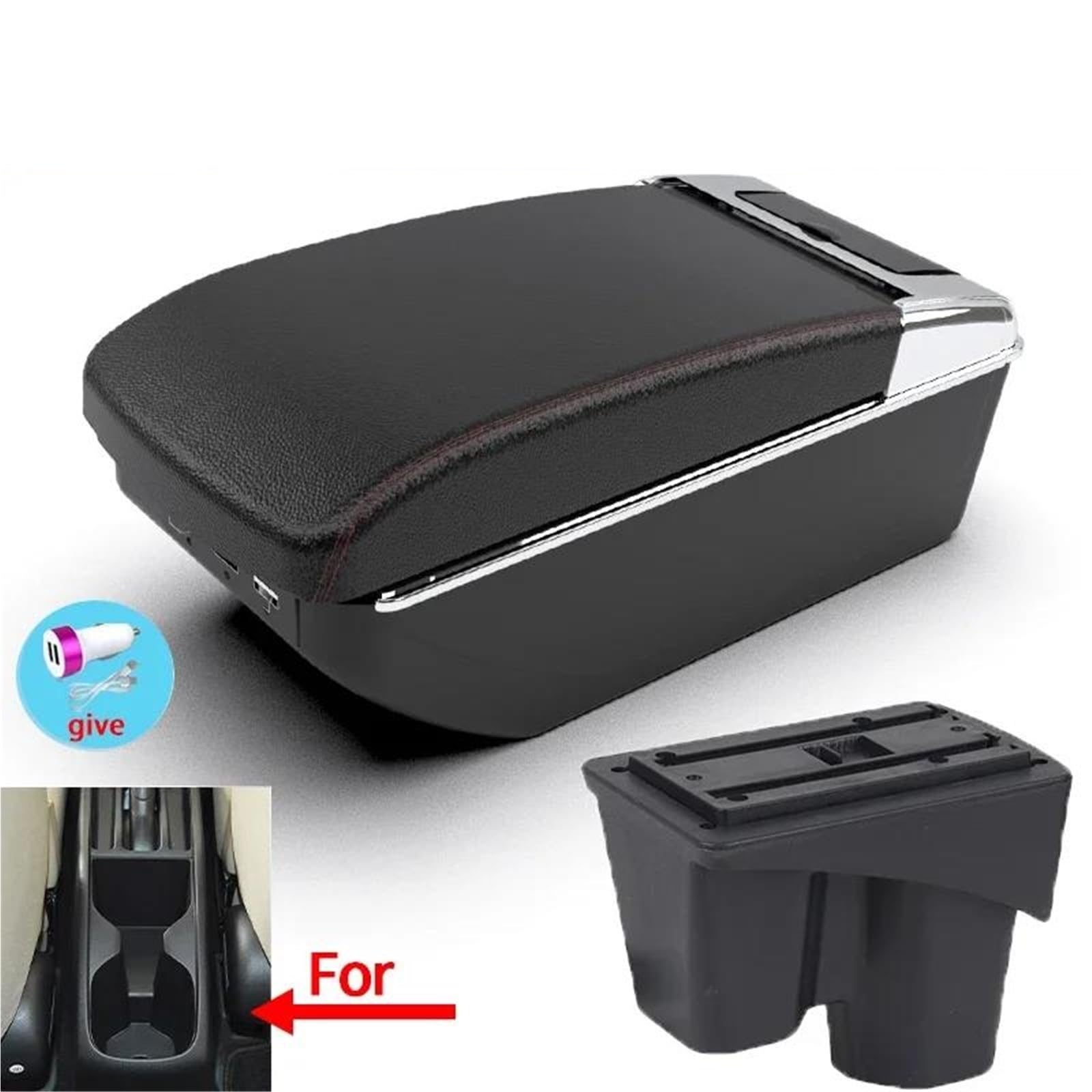 Auto Mittelkonsole Armlehne Für Jazz Für Fit Auto Armlehne Box Modifizierte Innen Lagerung Box 3USB Und Tasse Halter Mittelarmkonsole(Style A1) von SRQORT