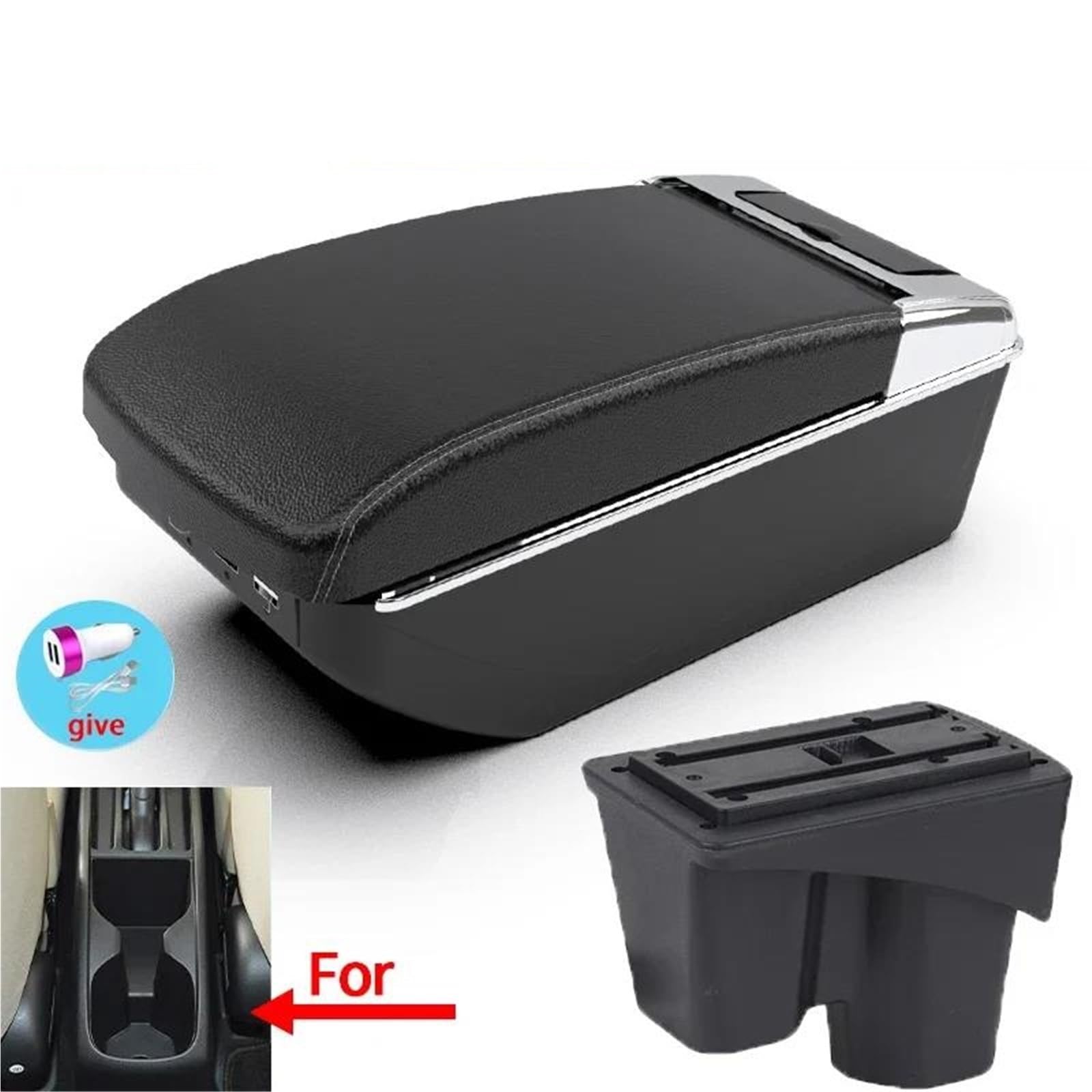 Auto Mittelkonsole Armlehne Für Jazz Für Fit Auto Armlehne Box Modifizierte Innen Lagerung Box 3USB Und Tasse Halter Mittelarmkonsole(Style A3) von SRQORT