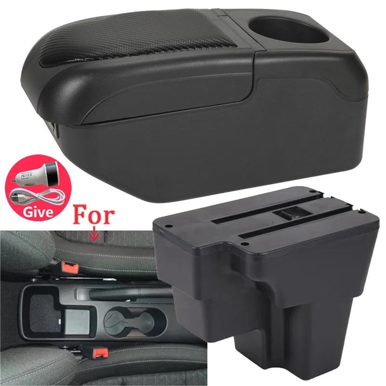 Auto Mittelkonsole Armlehnenbox Für Kia Für Stonic Für Rio Lx Für Cerato Autoarmlehne Nachrüstteil Aufbewahrungsbox Autozubehör Mittelarmkonsole(Schwarz) von SRQORT