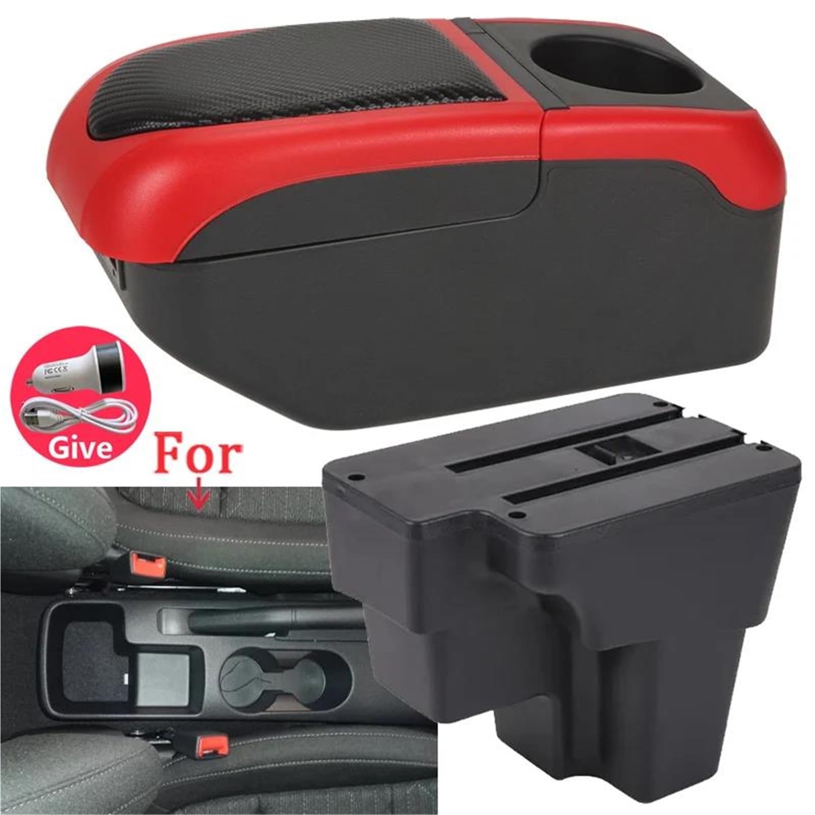 Auto Mittelkonsole Armlehnenbox Für Kia Für Stonic Für Rio Lx Für Cerato Autoarmlehne Nachrüstteil Aufbewahrungsbox Autozubehör Mittelarmkonsole(Schwarz Rot) von SRQORT