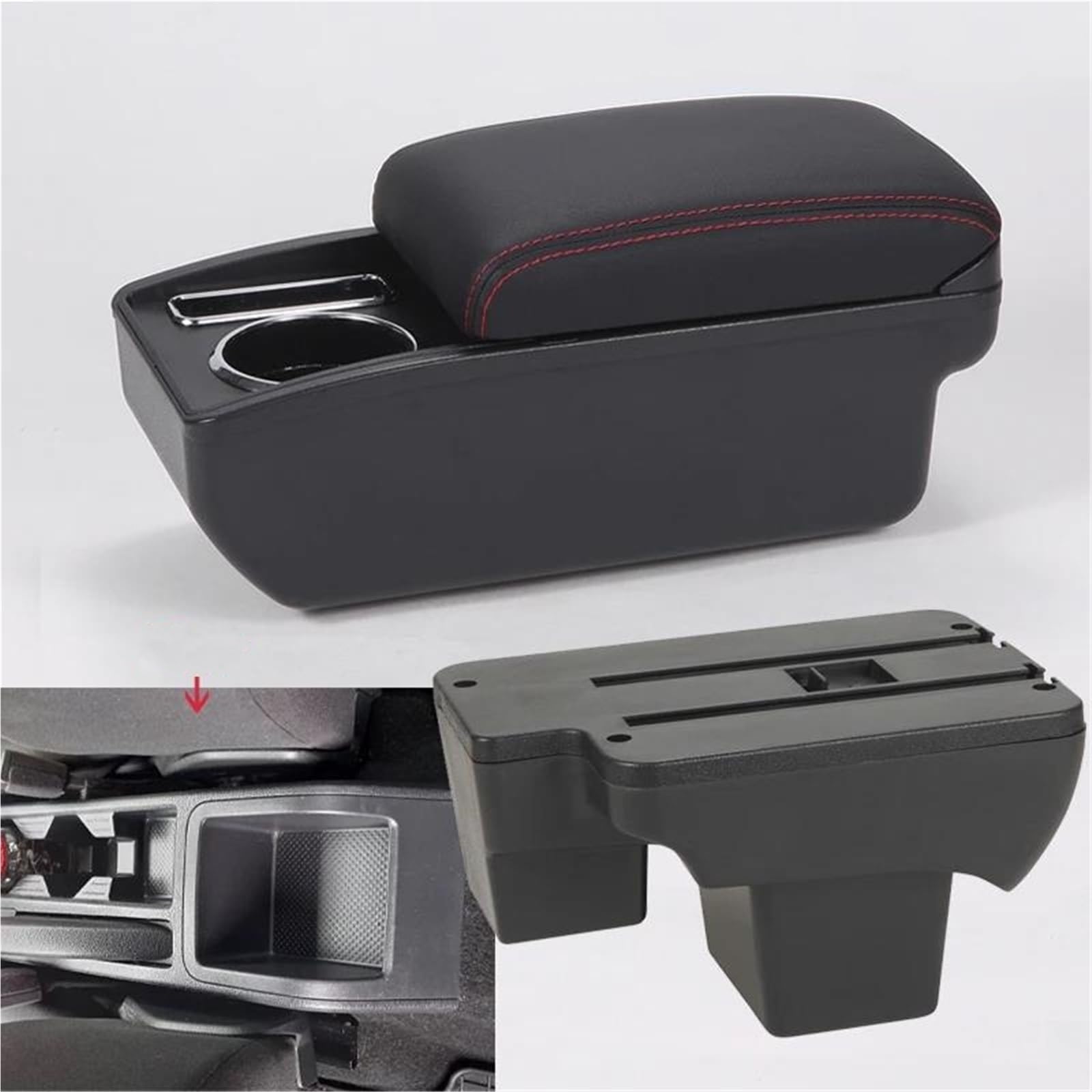 Auto Mittelkonsole Armlehnenbox Für VW Für Polo 2020-2024 Auto-Armlehne Dedizierte Innenaufbewahrungsbox Nachrüst-Autozubehör Mittelarmkonsole(Style C1) von SRQORT