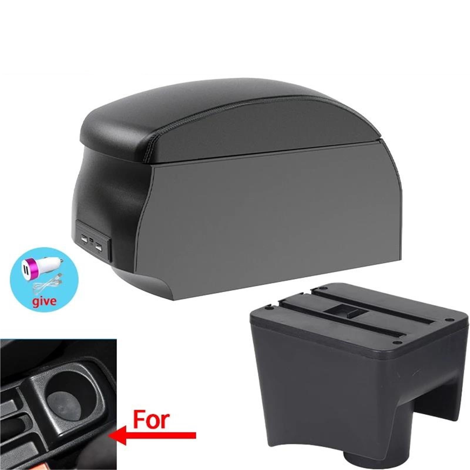 Auto Mittelkonsole Armlehnenbox Für VW Für Polo Für Mk5 6R Für Vento 2012-2018 Auto-Armlehneninnenraum-Auto-Aufbewahrungsbox USB Mittelarmkonsole(Style A2) von SRQORT