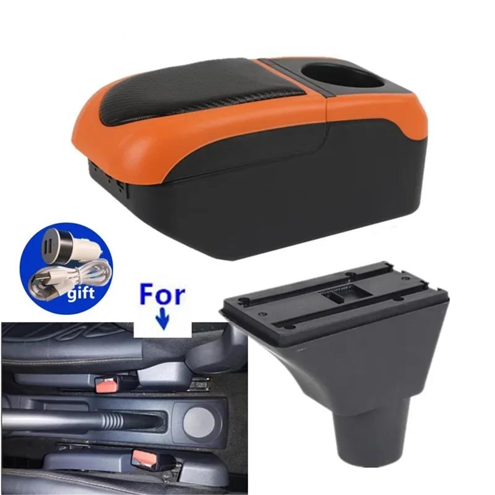 Auto Mittelkonsole Auto Armlehne Box Für Dacia Für Sandero Für Logan 2 Für Sandero Für Stepway Armlehne Box Lagerung Box Nachrüstung Mittelarmkonsole(Black-orange) von SRQORT