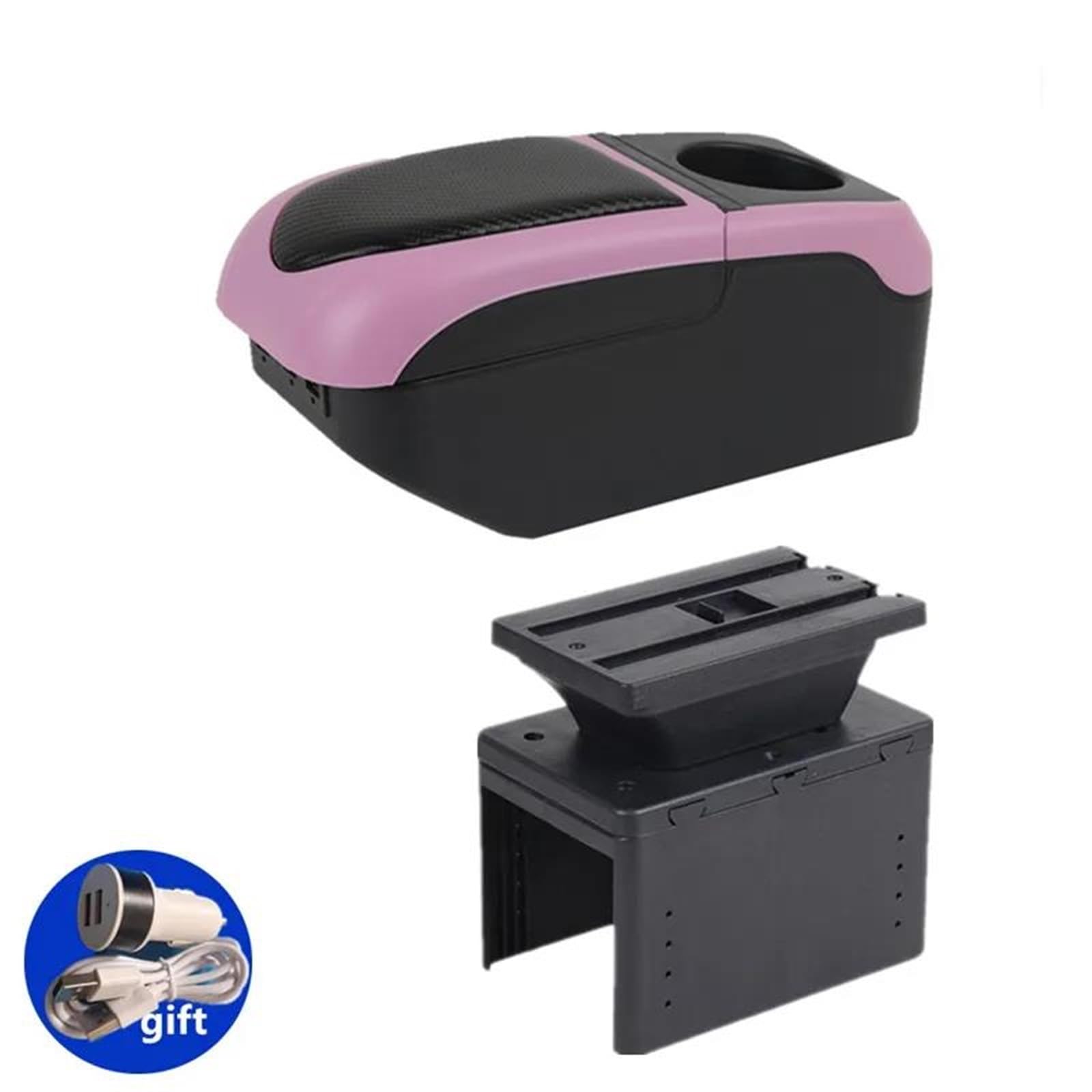 Auto Mittelkonsole Universal Armlehnenbox Universal Modell Auto Armlehnenbox Zentrale Aufbewahrungsbox Auto Arm Innenausstattung Mittelarmkonsole(Black-pink) von SRQORT