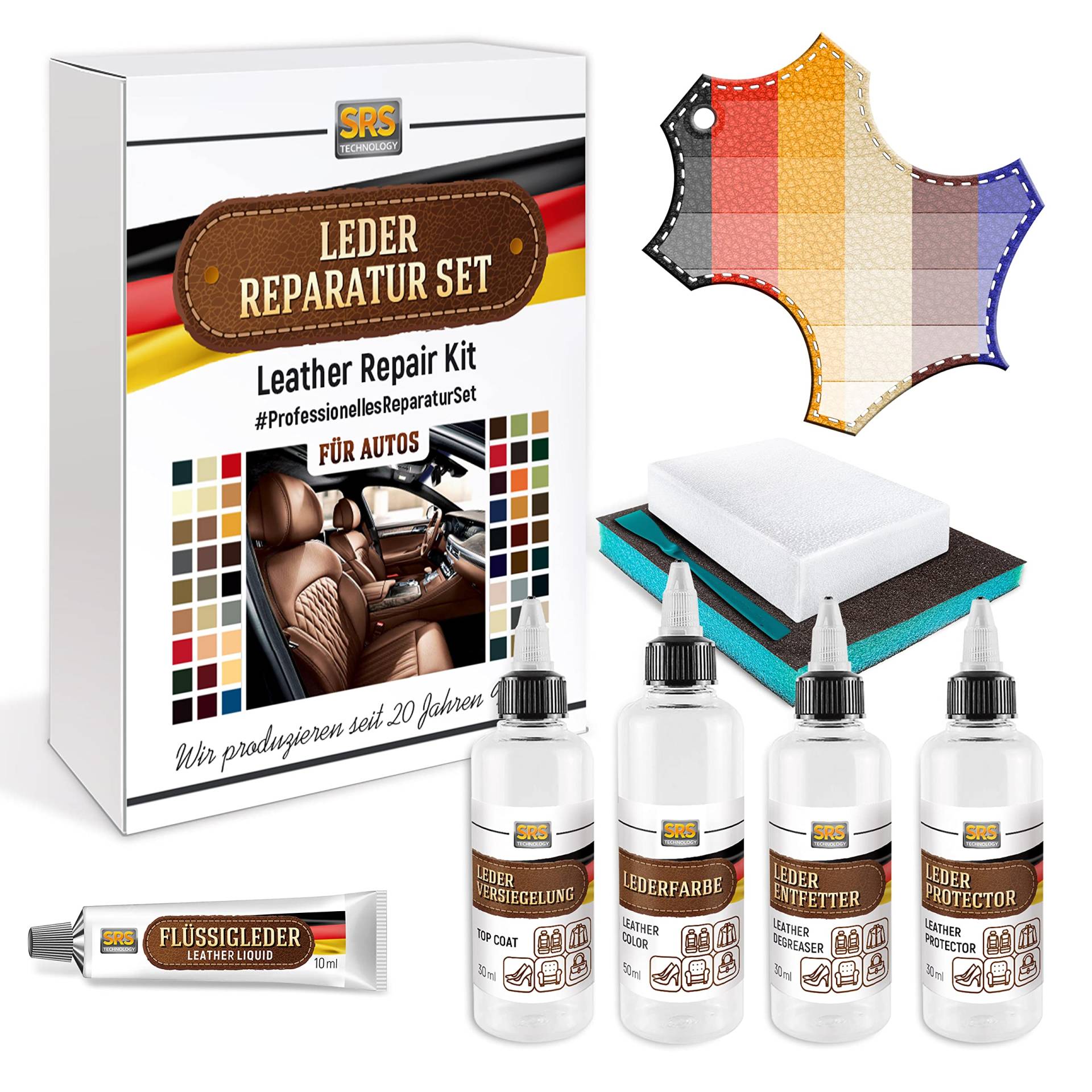 SRS TECHNOLOGY Leder Reparatur Set Professionelles Flüssigleder + Lederfarbe Color Passend für MB Beseitigt Schrammen und Abnutzung an Leder und Kunstleder (Classic Safran) von SRS TECHNOLOGY