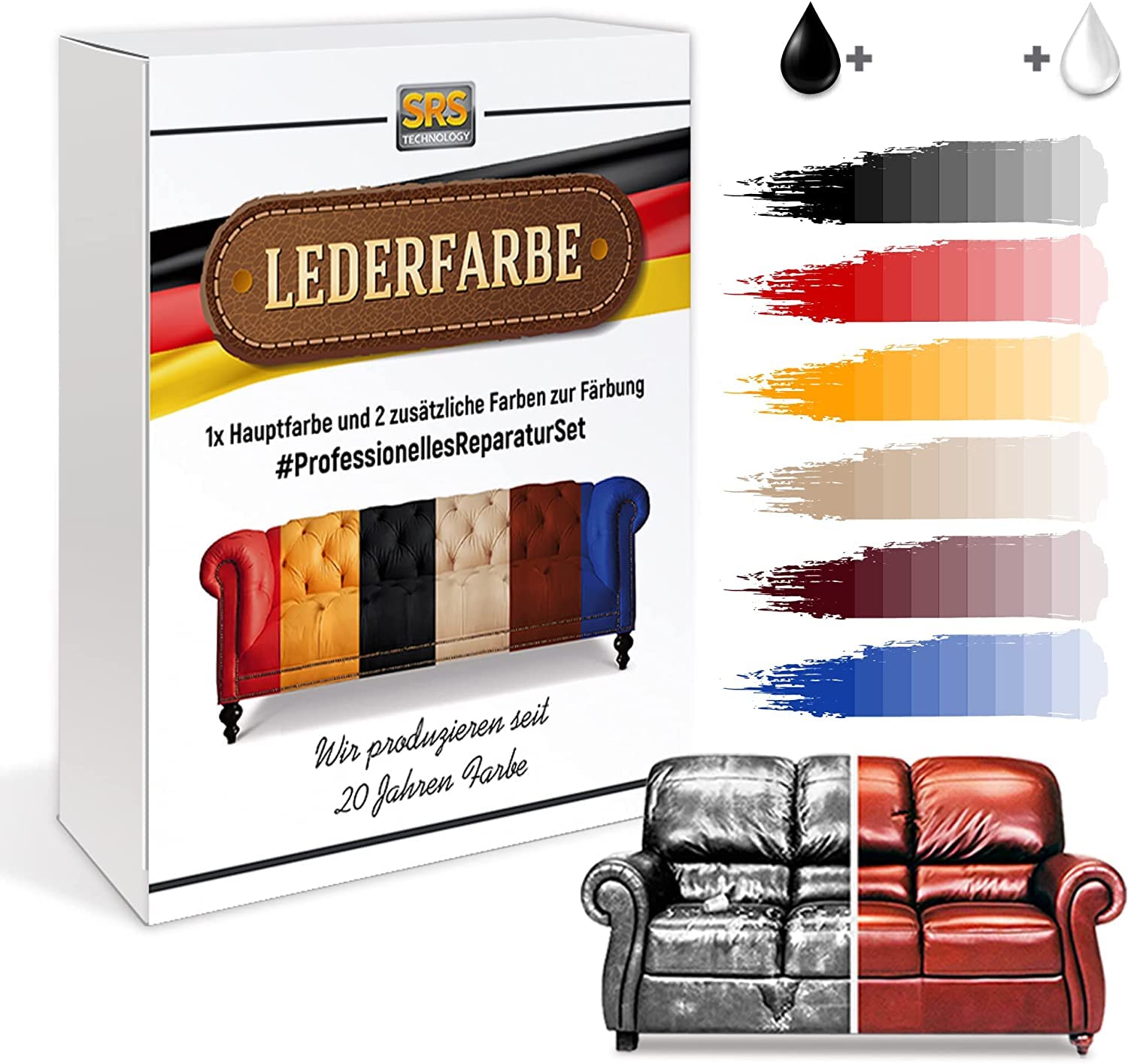 SRS TECHNOLOGY Leder Reparatur Set für Sofas Professionelle Restaurierung und Leder Färben von Echtleder und Kunstleder (nur Farbe, Orange, 50ml) von SRS TECHNOLOGY