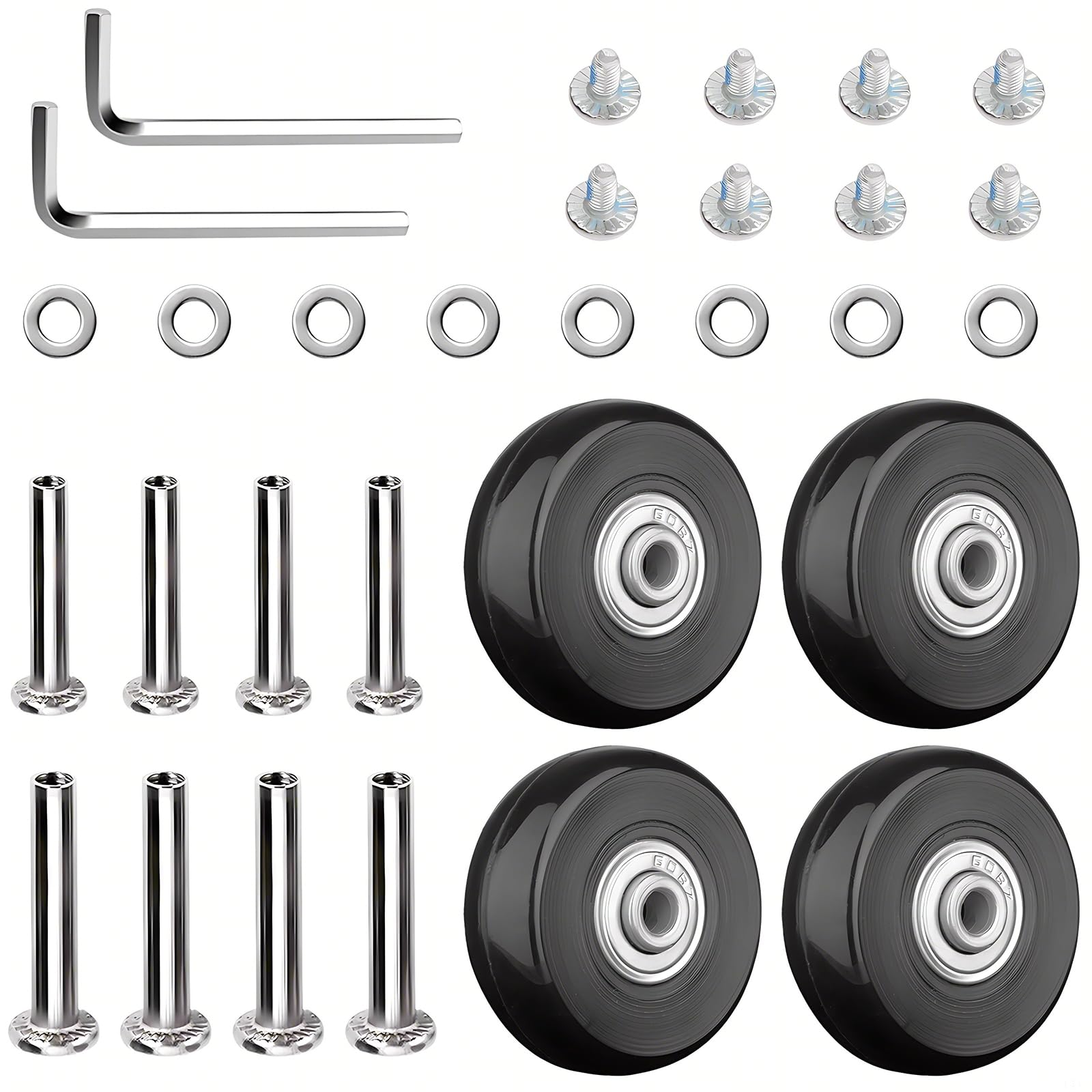 SRTSTR 4 Stück Kofferrollen Ersatzrollen 50mm x 18mm,Koffer Ersatzrollen Gummi Ersatzrollen für Koffer, Koffer Räder mit Achsen Schraubenschlüssel Reparatur Set für Trolley Gepäckkoffer SRTSTR 4 Stück Kofferrollen Ersatzrollen 50mm x 18mm,Koffer Ersatzrollen Gummi Ersatzrollen für Koffer, Koffer Räder mit Achsen Schraubenschlüssel Reparatur Set für Trolley Gepäckkoffer von SRTSTR