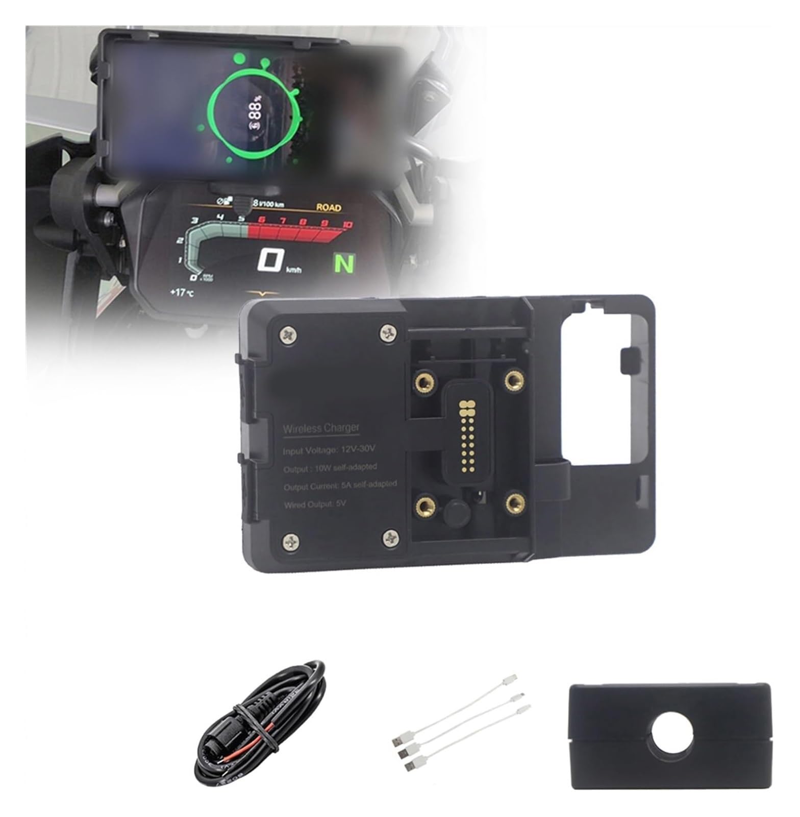 Motorrad Navigationshalterung GPS Für B&MW R1200GS Für Adventure LC F700GS F800GS CRF1000L R1250GS ADV Telefonnavigationshalterung USB-Ladeanschluss 12MM Überrollbügel(Wireless 12mm Clip) von SRVSQTPTVK