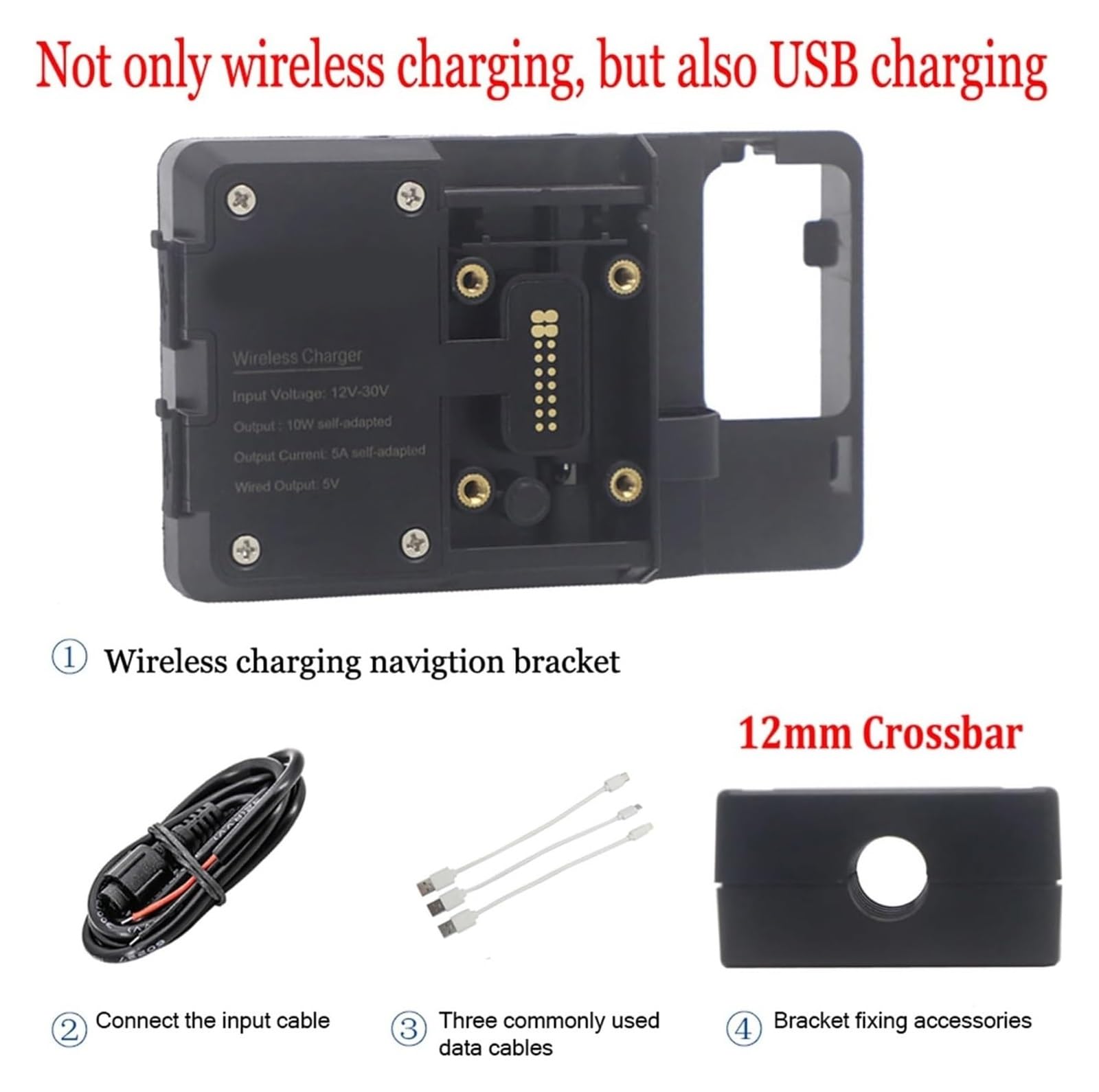 Motorrad Navigationshalterung GPS Für B&MW R1200RS 2015-2017 Motorrad Telefon Navigation Halterung USB Lade 12MM Roll Bar(Wireless 12mm Clip) von SRVSQTPTVK
