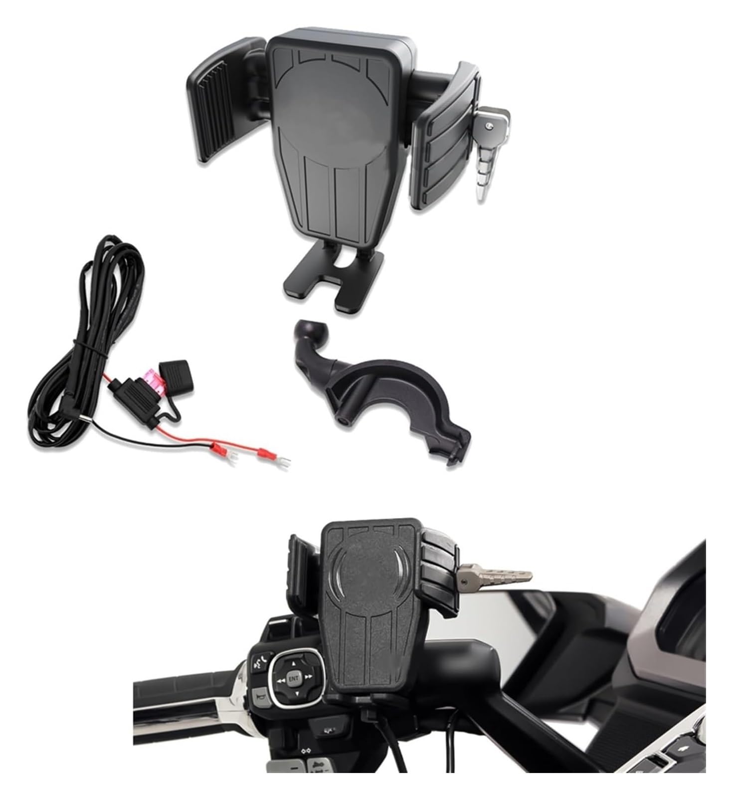 Motorrad Navigationshalterung GPS Für Goldwing GL 1800 F6B GL1800 DCT 2018 2019 2020 2021 Drahtlose Lade GPS Telefon Halter Navigation Halterung(Left Black) von SRVSQTPTVK